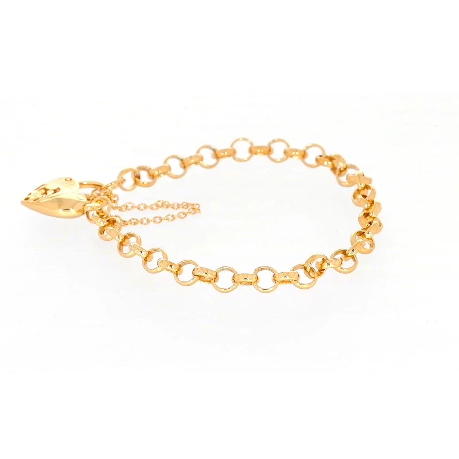 9ct Yellow Gold Silver Filled 19cm Round Belcher Heart Padlock Bracelet - Image 21