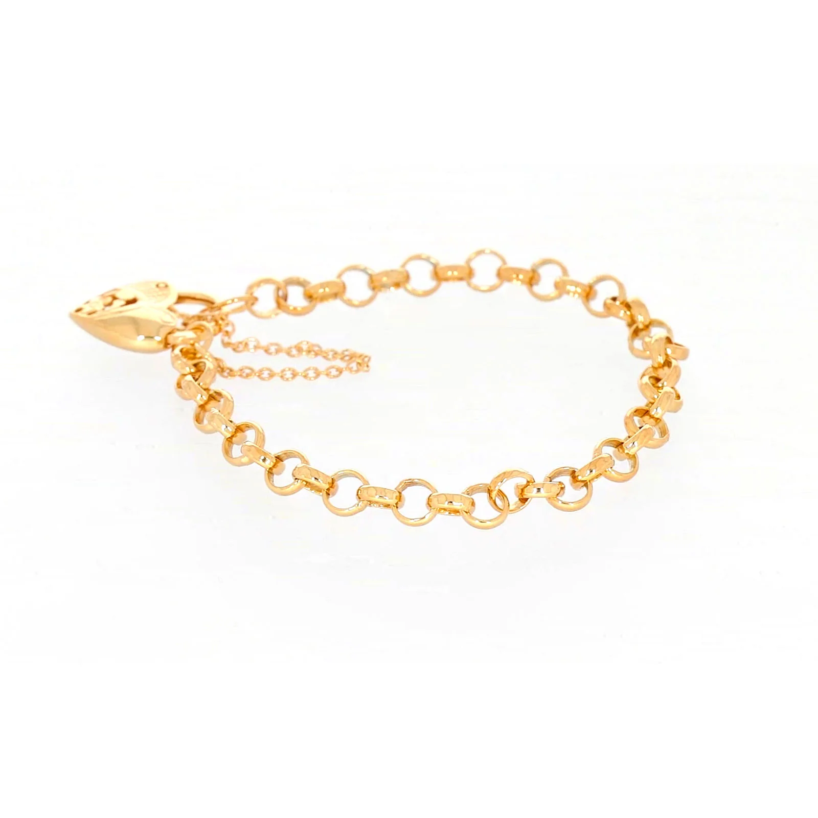 9ct Yellow Gold Silver Filled 19cm Round Belcher Heart Padlock Bracelet - Image 24