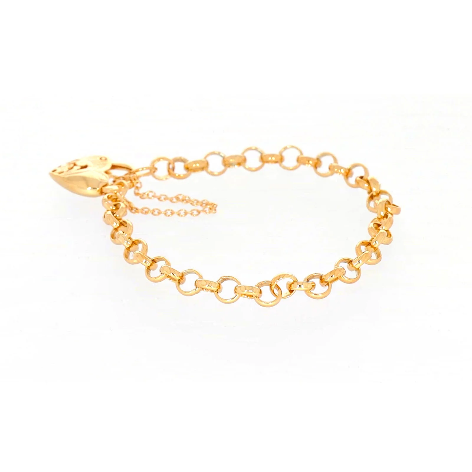 9ct Yellow Gold Silver Filled 19cm Round Belcher Heart Padlock Bracelet - Image 25