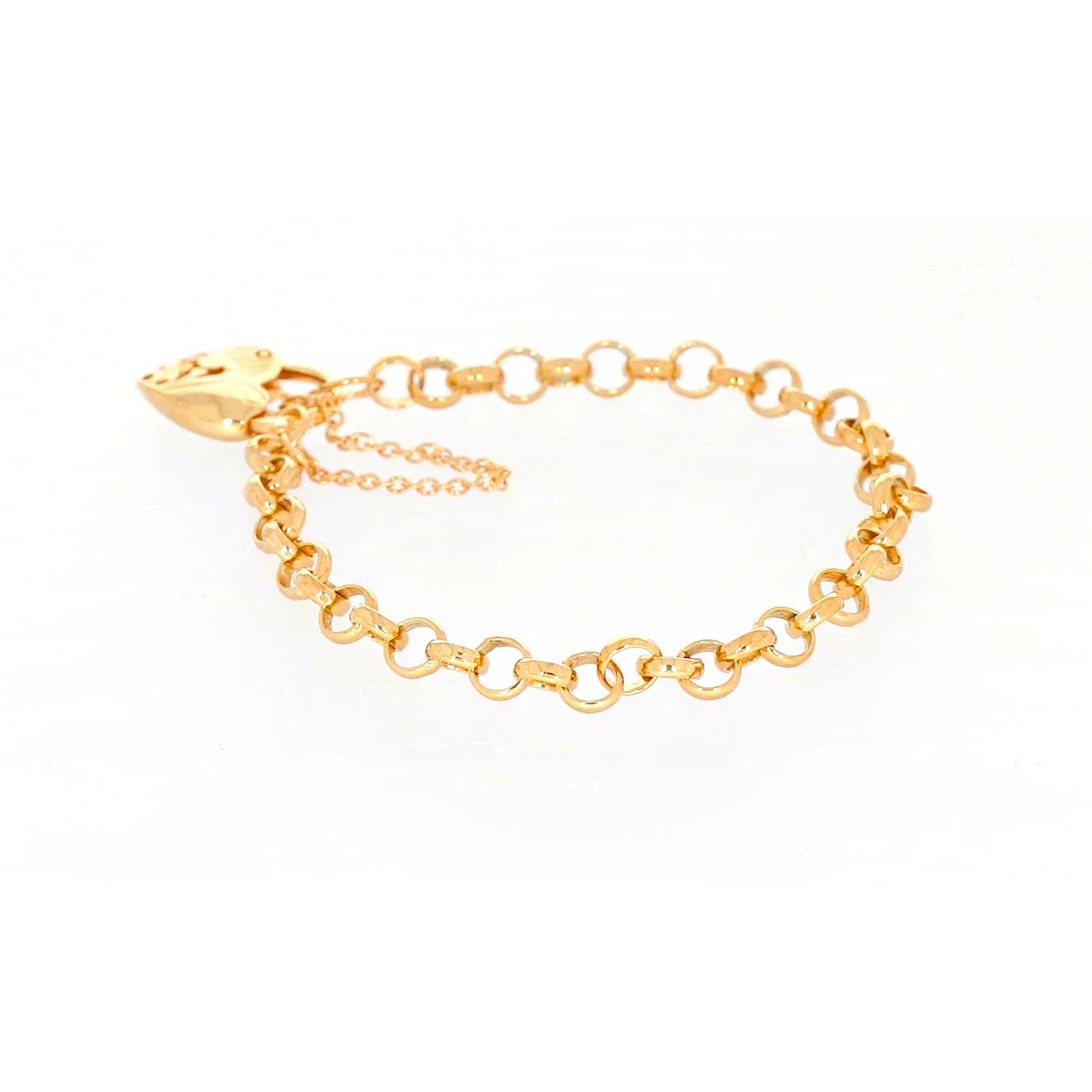 9ct Yellow Gold Silver Filled 19cm Round Belcher Heart Padlock Bracelet - Image 26