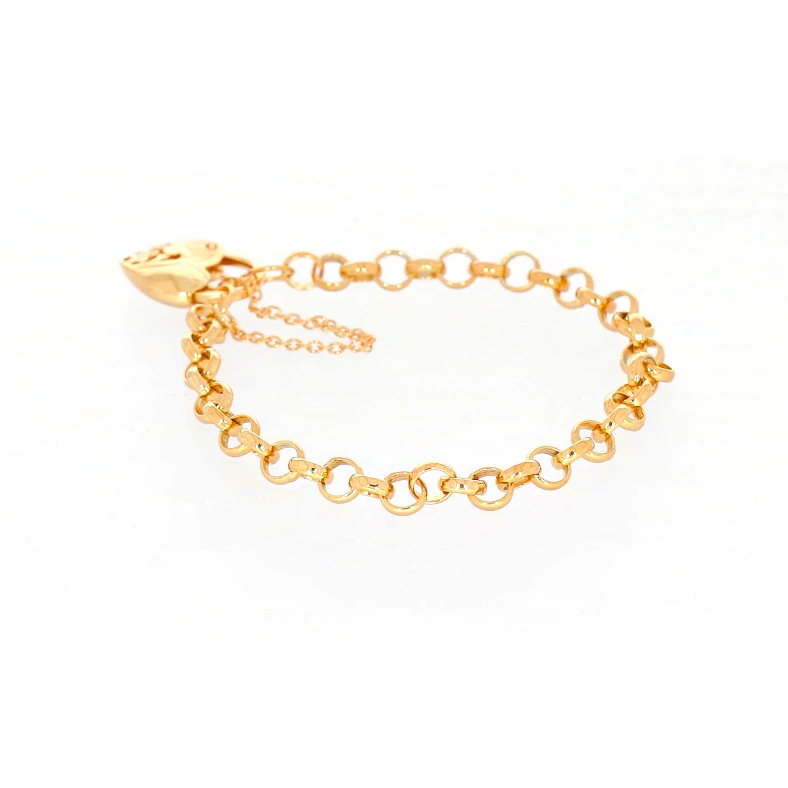 9ct Yellow Gold Silver Filled 19cm Round Belcher Heart Padlock Bracelet - Image 27