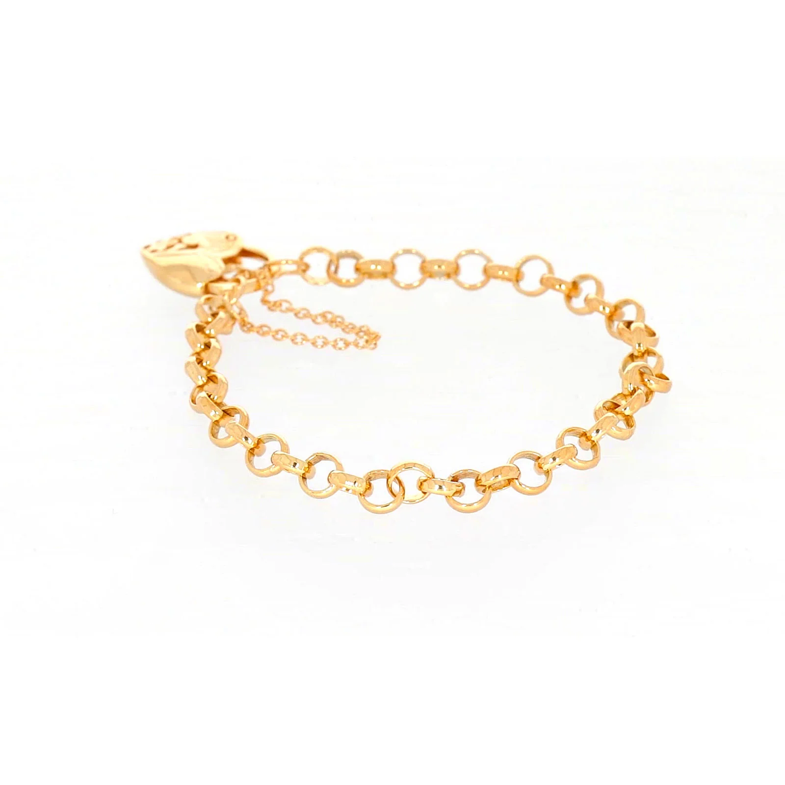 9ct Yellow Gold Silver Filled 19cm Round Belcher Heart Padlock Bracelet - Image 28