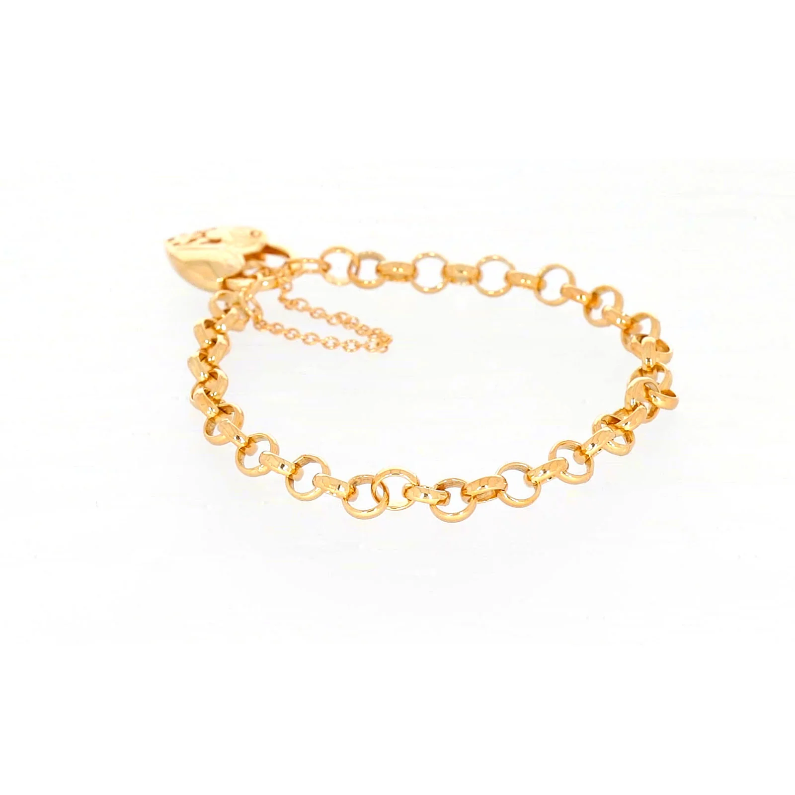 9ct Yellow Gold Silver Filled 19cm Round Belcher Heart Padlock Bracelet - Image 29