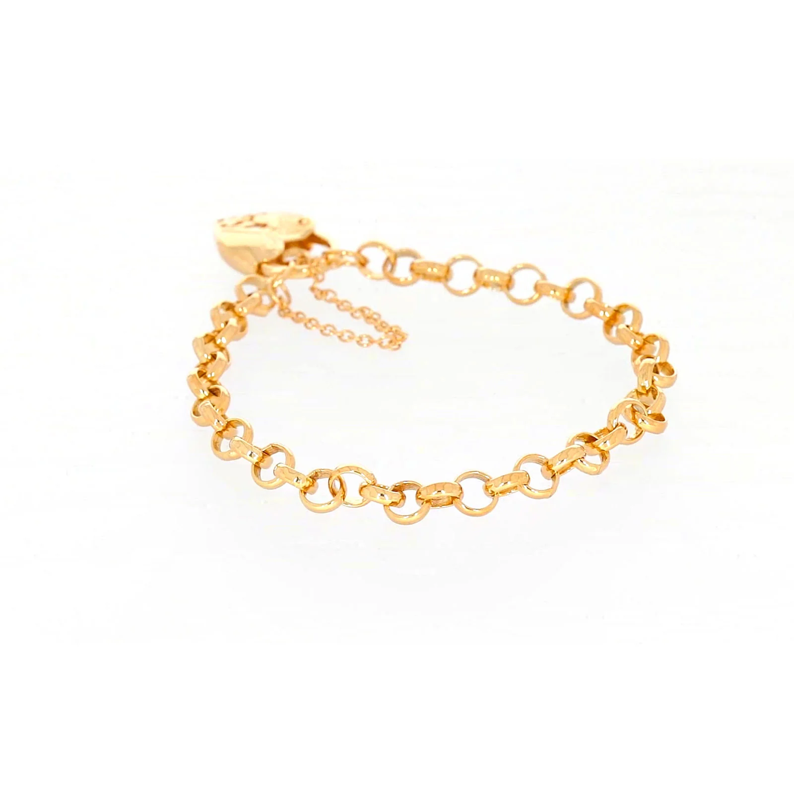 9ct Yellow Gold Silver Filled 19cm Round Belcher Heart Padlock Bracelet - Image 31