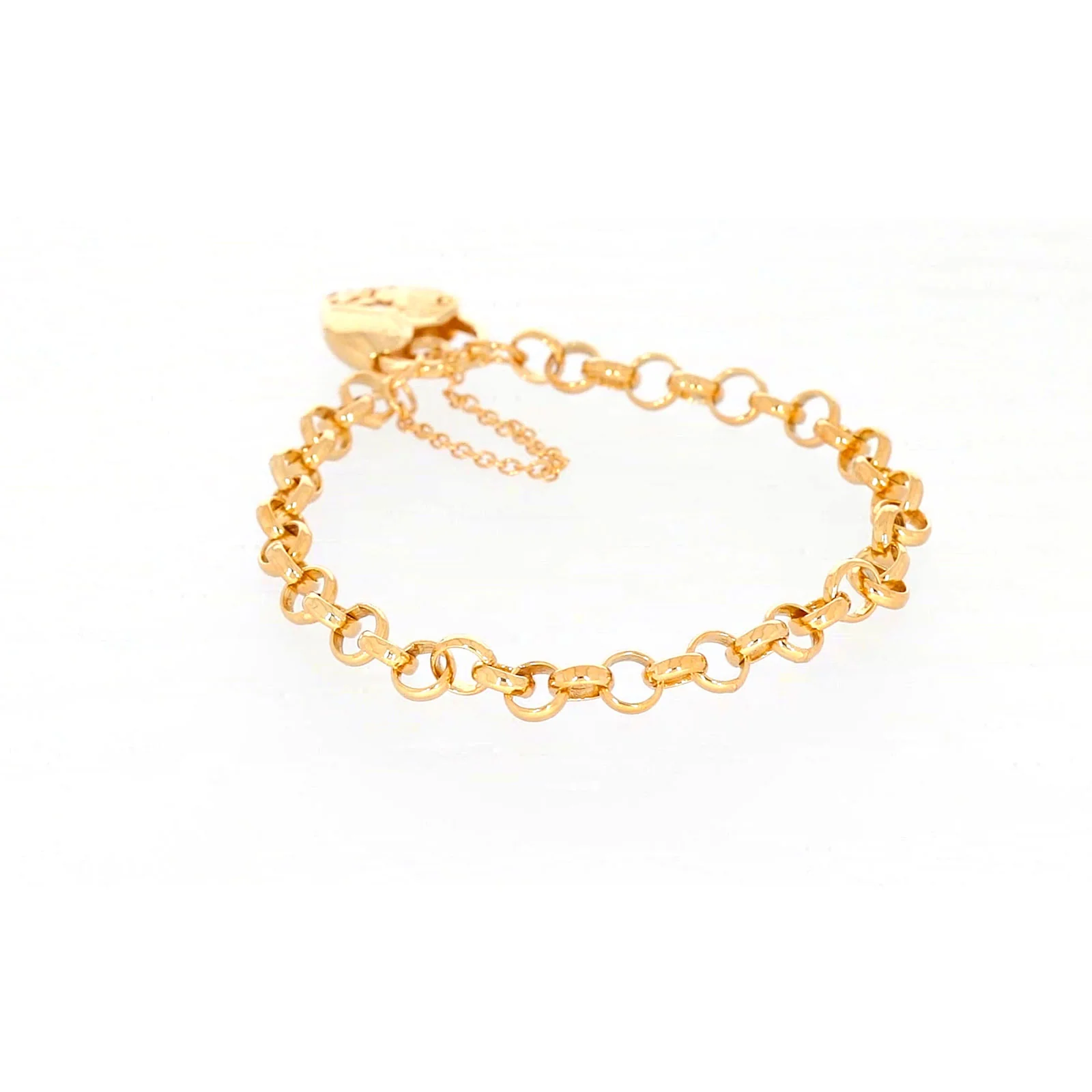 9ct Yellow Gold Silver Filled 19cm Round Belcher Heart Padlock Bracelet - Image 32