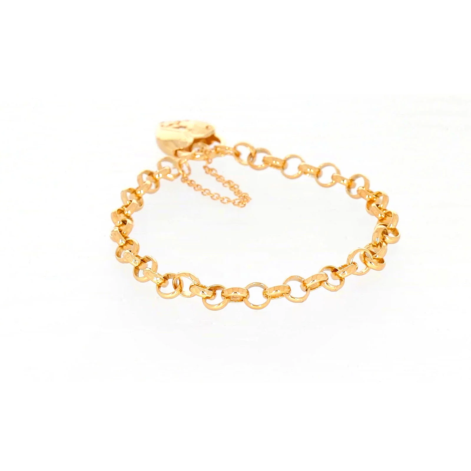 9ct Yellow Gold Silver Filled 19cm Round Belcher Heart Padlock Bracelet - Image 33