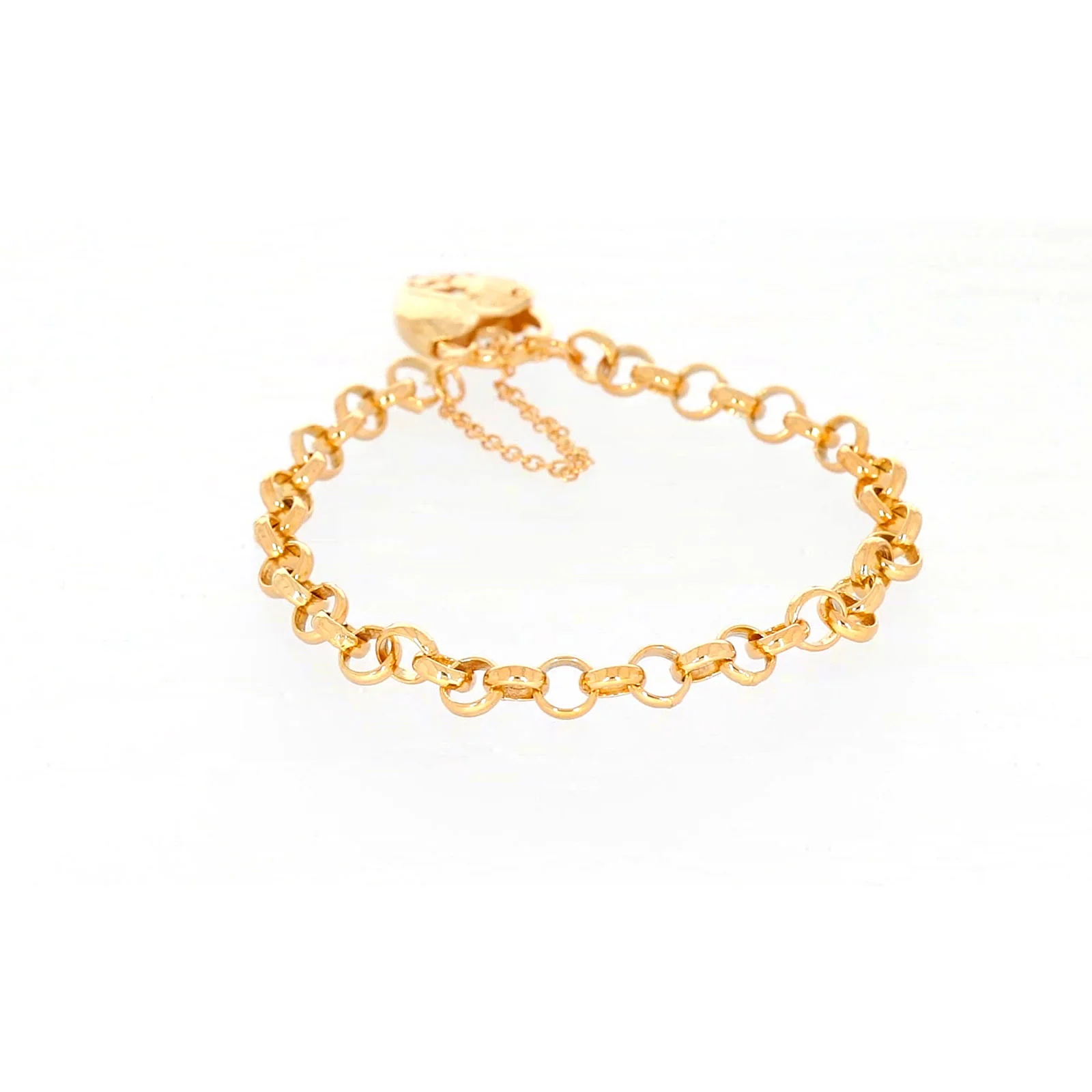 9ct Yellow Gold Silver Filled 19cm Round Belcher Heart Padlock Bracelet - Image 34