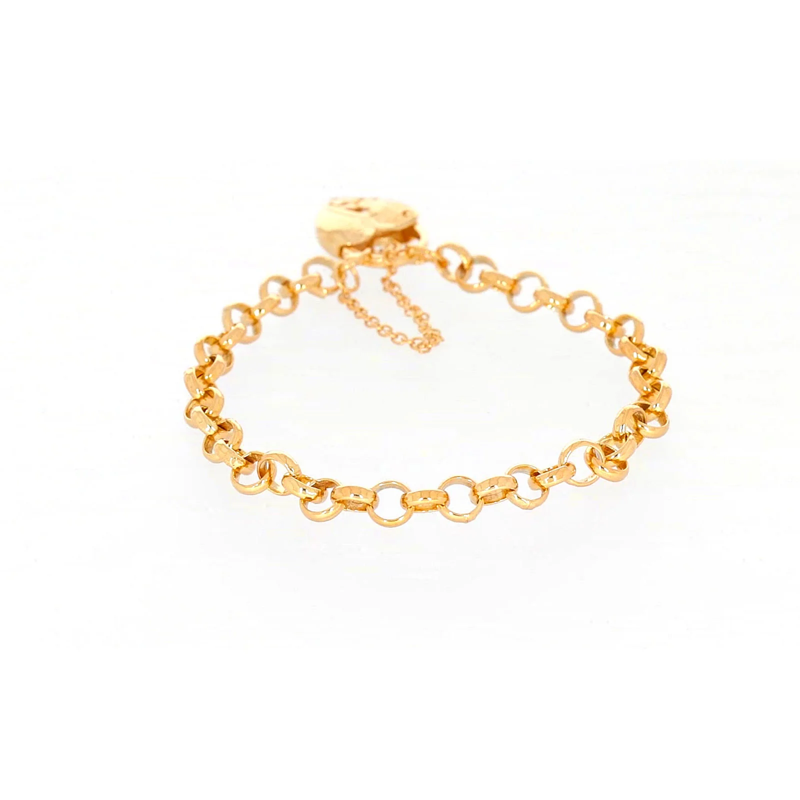 9ct Yellow Gold Silver Filled 19cm Round Belcher Heart Padlock Bracelet - Image 35