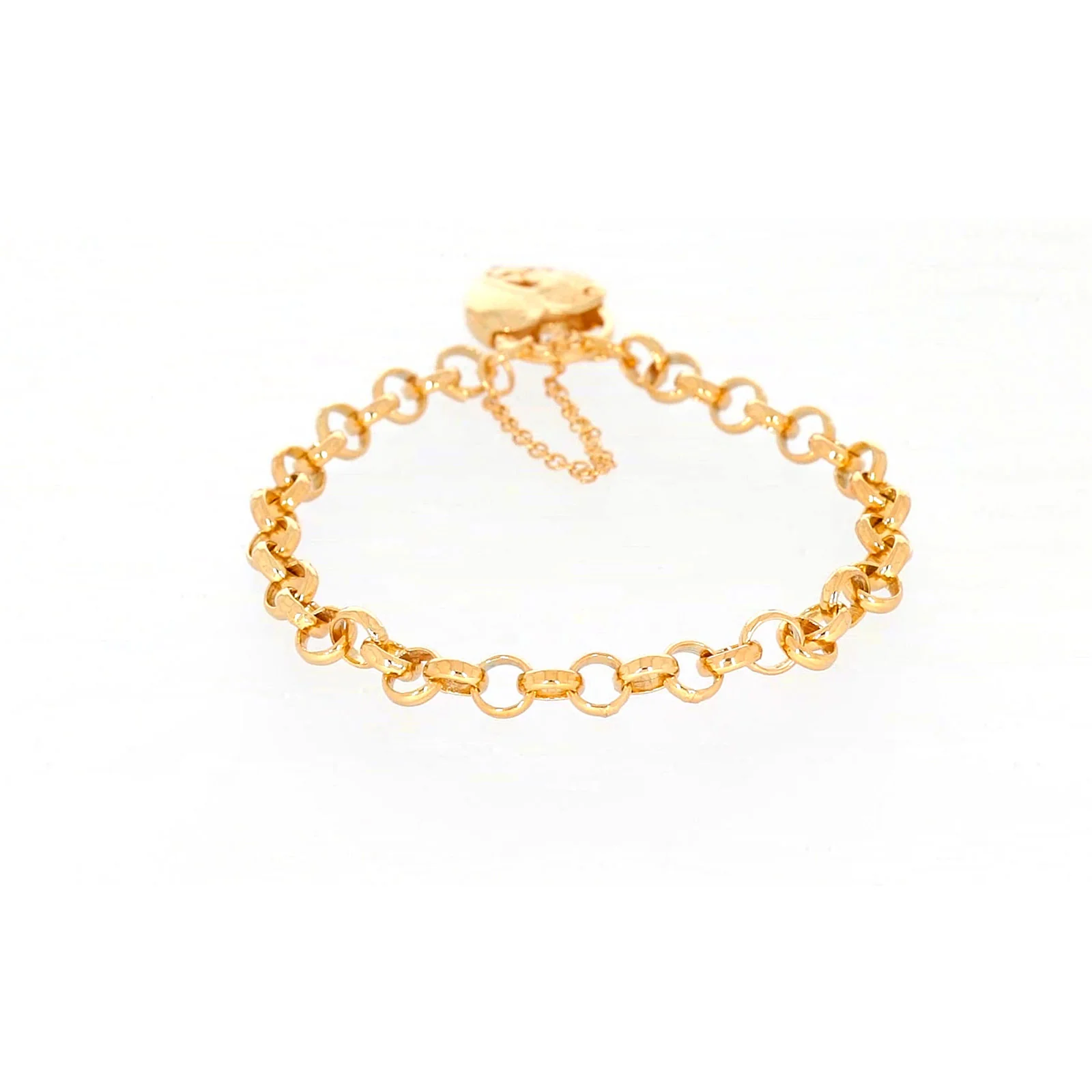 9ct Yellow Gold Silver Filled 19cm Round Belcher Heart Padlock Bracelet - Image 36