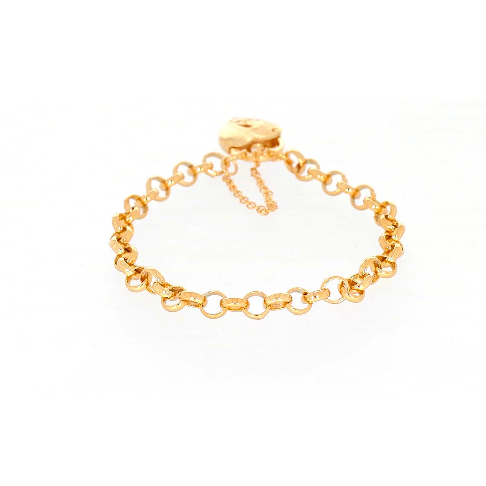 9ct Yellow Gold Silver Filled 19cm Round Belcher Heart Padlock Bracelet - Image 37