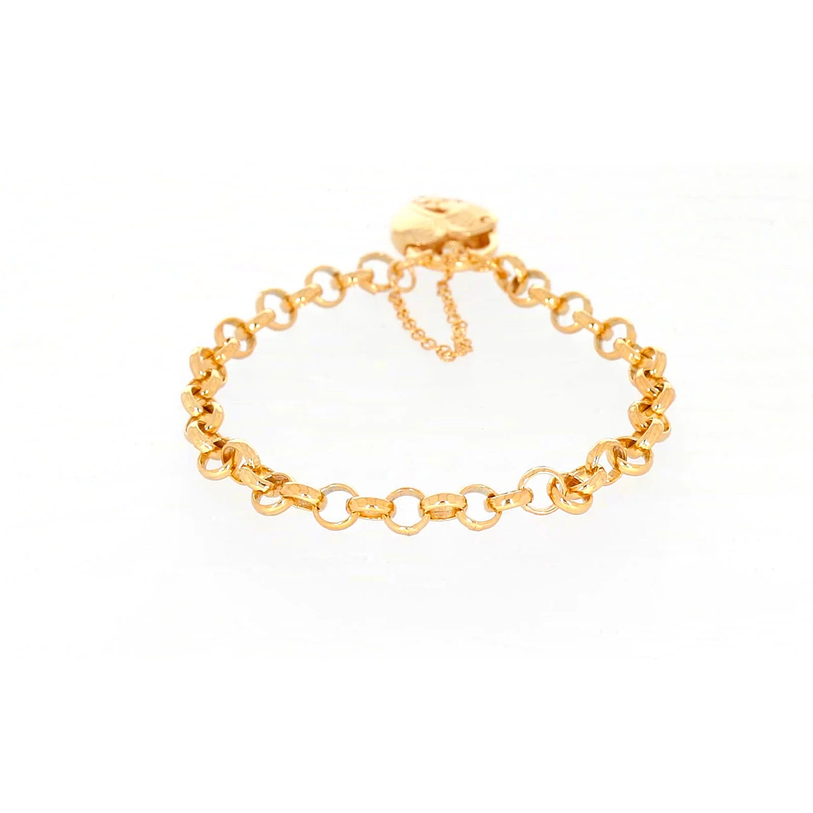 9ct Yellow Gold Silver Filled 19cm Round Belcher Heart Padlock Bracelet - Image 38