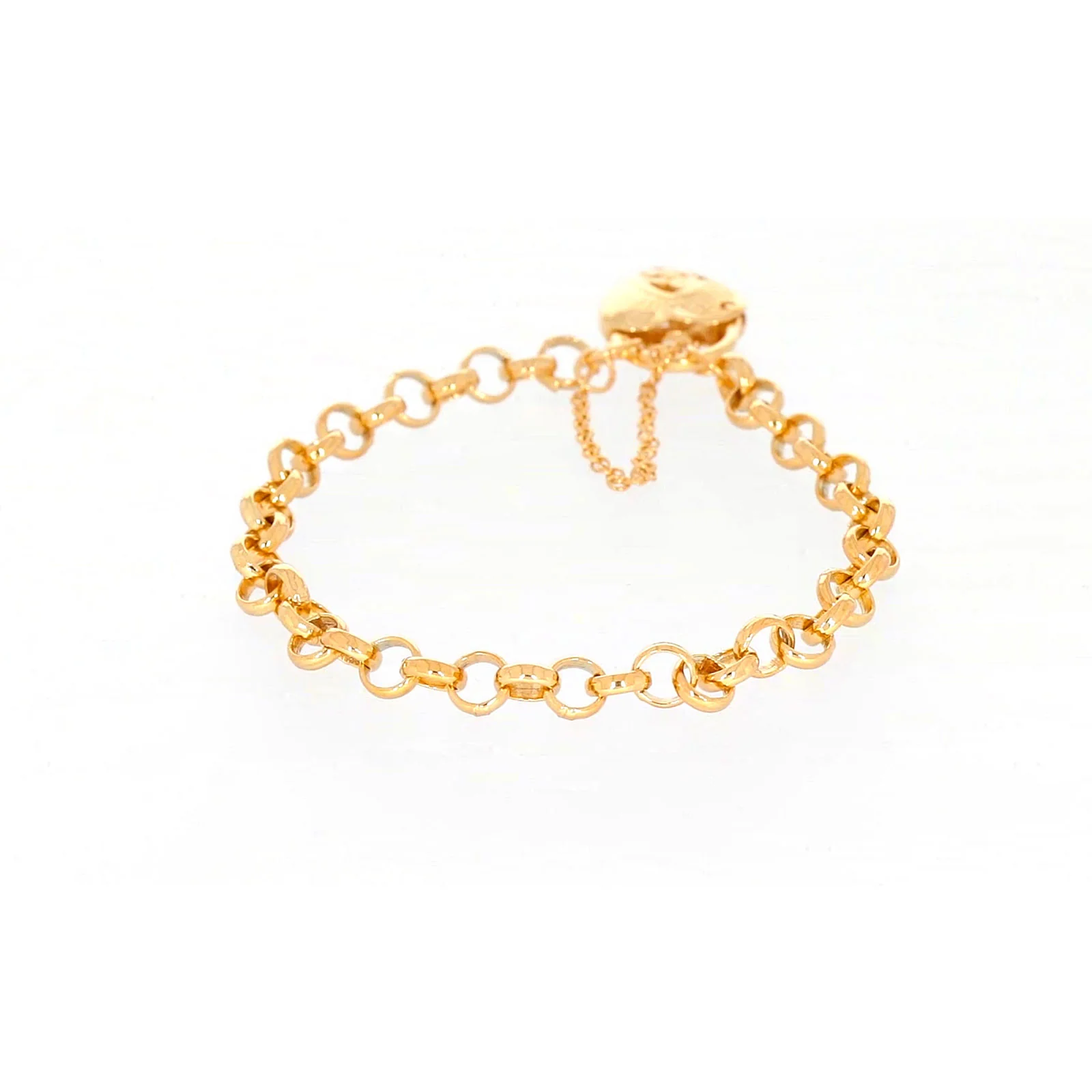 9ct Yellow Gold Silver Filled 19cm Round Belcher Heart Padlock Bracelet - Image 40
