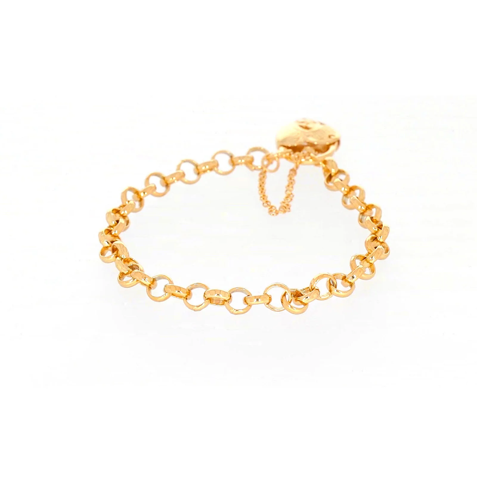 9ct Yellow Gold Silver Filled 19cm Round Belcher Heart Padlock Bracelet - Image 41