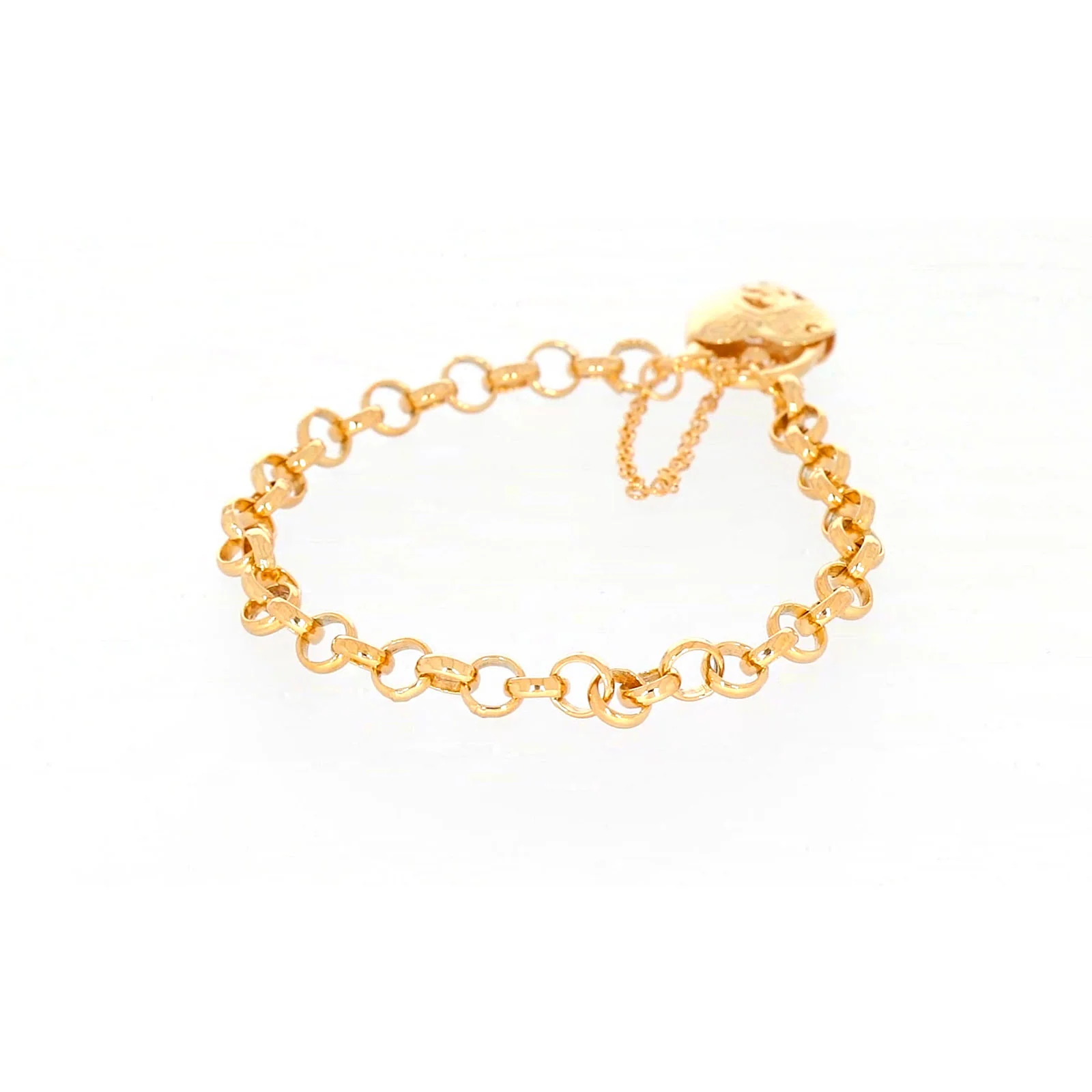 9ct Yellow Gold Silver Filled 19cm Round Belcher Heart Padlock Bracelet - Image 43