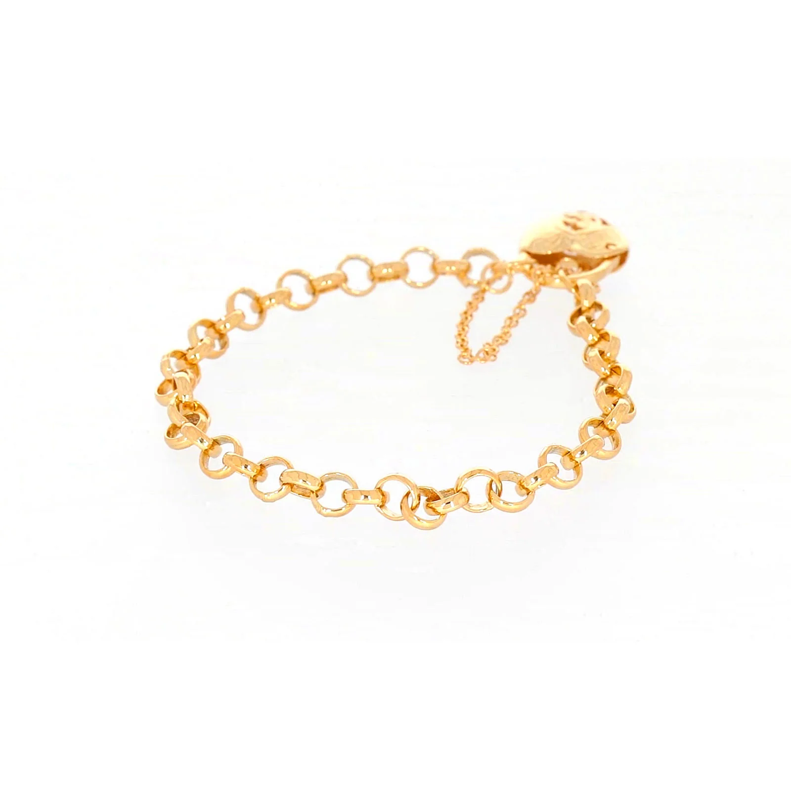 9ct Yellow Gold Silver Filled 19cm Round Belcher Heart Padlock Bracelet - Image 44