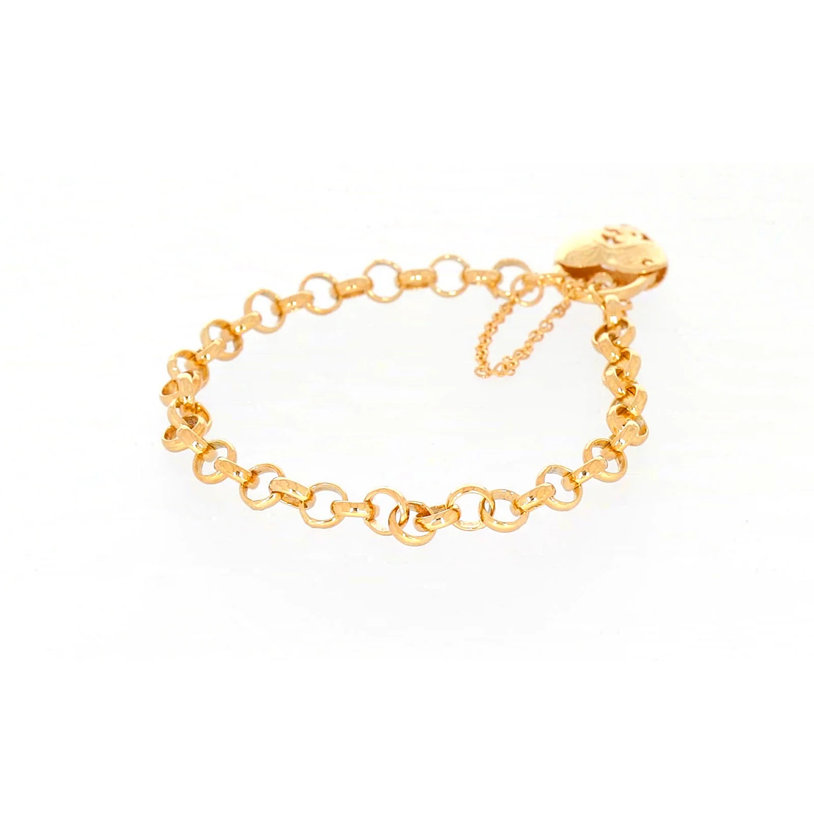 9ct Yellow Gold Silver Filled 19cm Round Belcher Heart Padlock Bracelet - Image 45