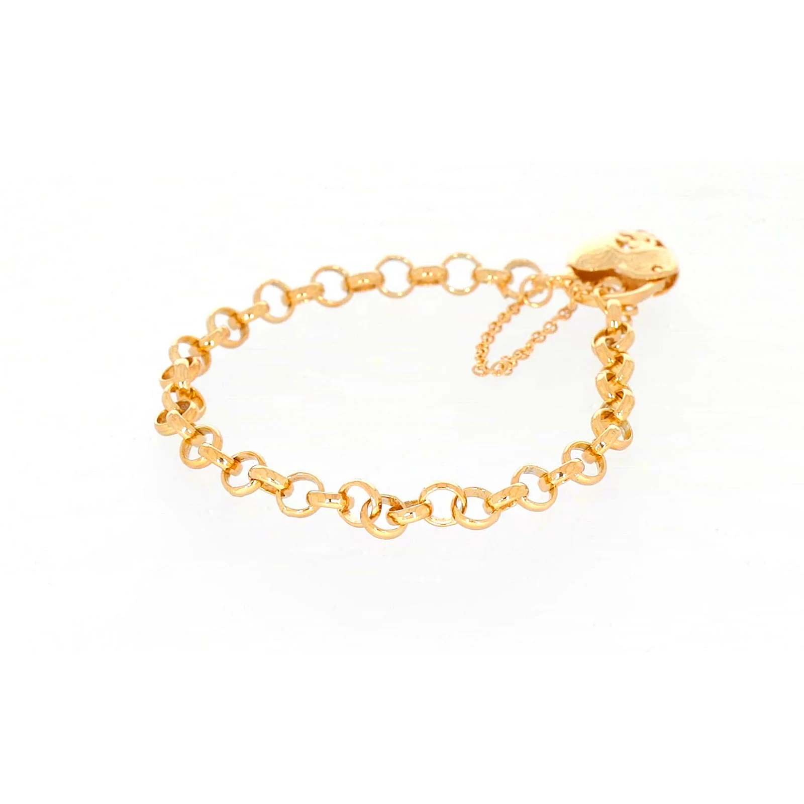 9ct Yellow Gold Silver Filled 19cm Round Belcher Heart Padlock Bracelet - Image 46