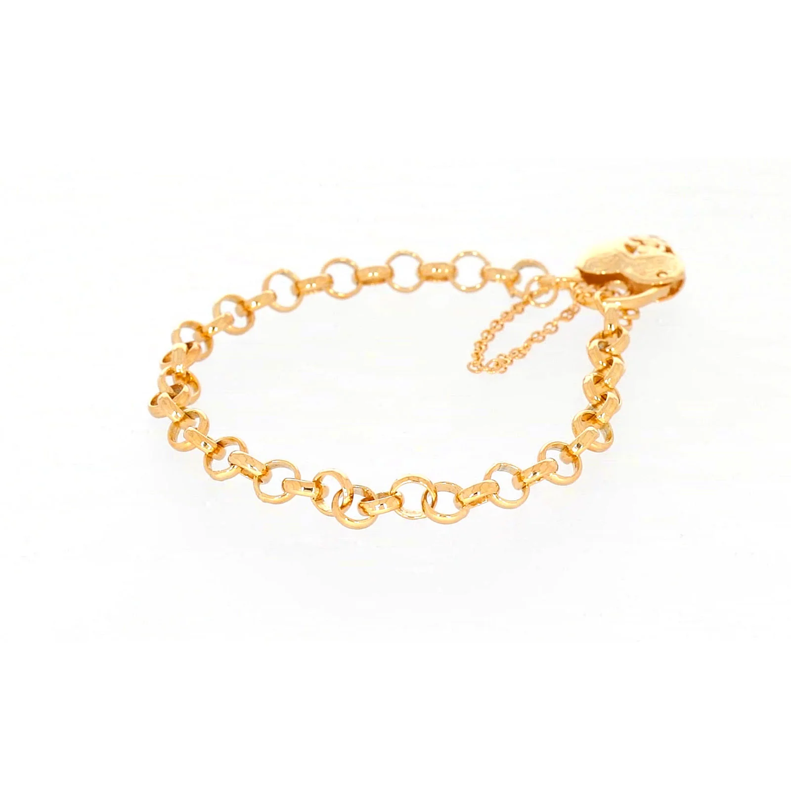 9ct Yellow Gold Silver Filled 19cm Round Belcher Heart Padlock Bracelet - Image 47