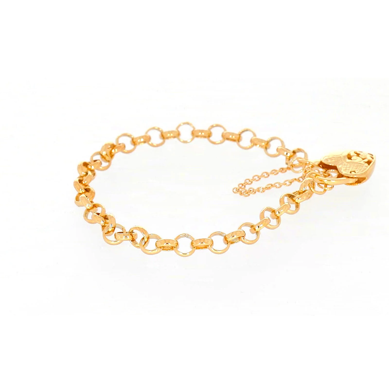 9ct Yellow Gold Silver Filled 19cm Round Belcher Heart Padlock Bracelet - Image 53