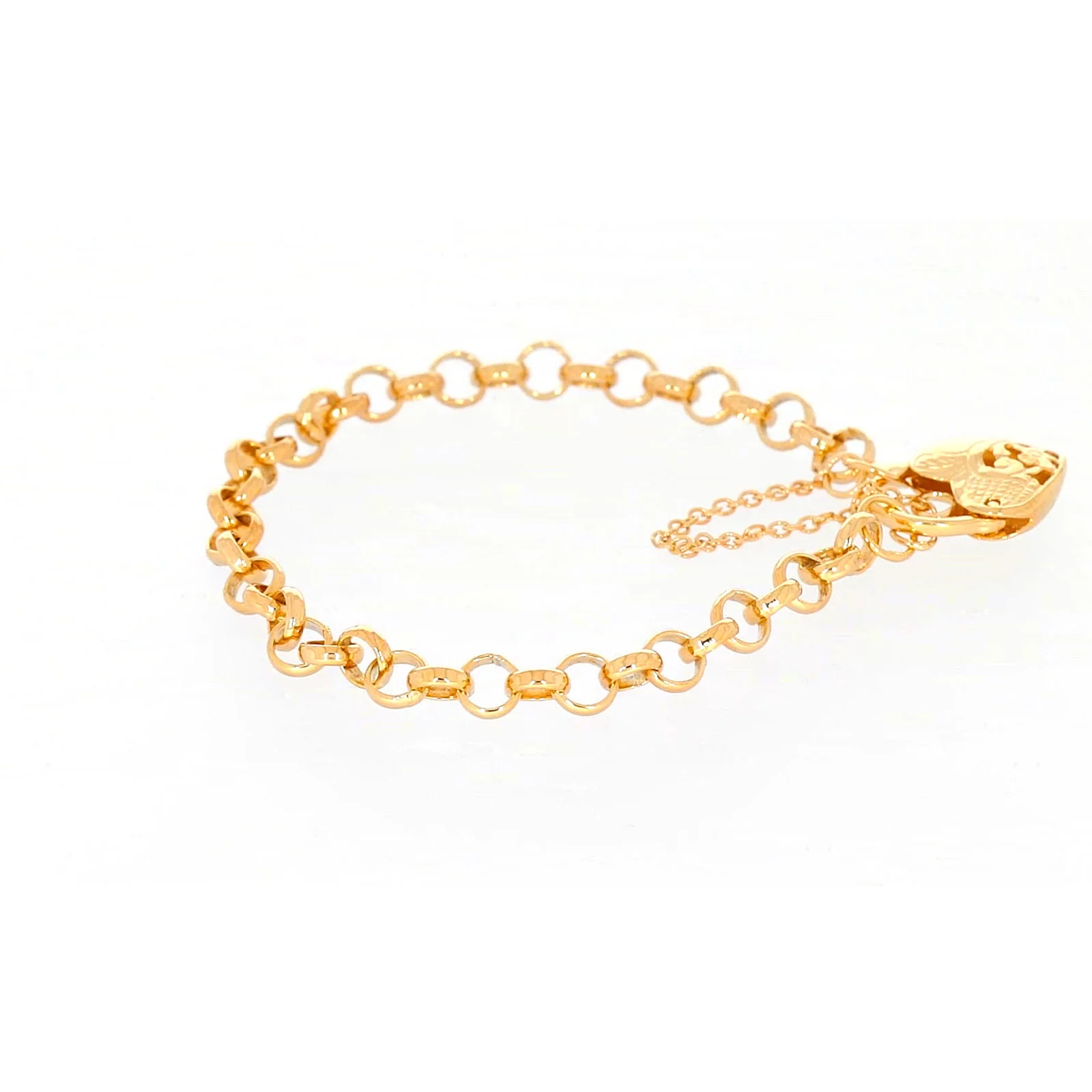 9ct Yellow Gold Silver Filled 19cm Round Belcher Heart Padlock Bracelet - Image 54