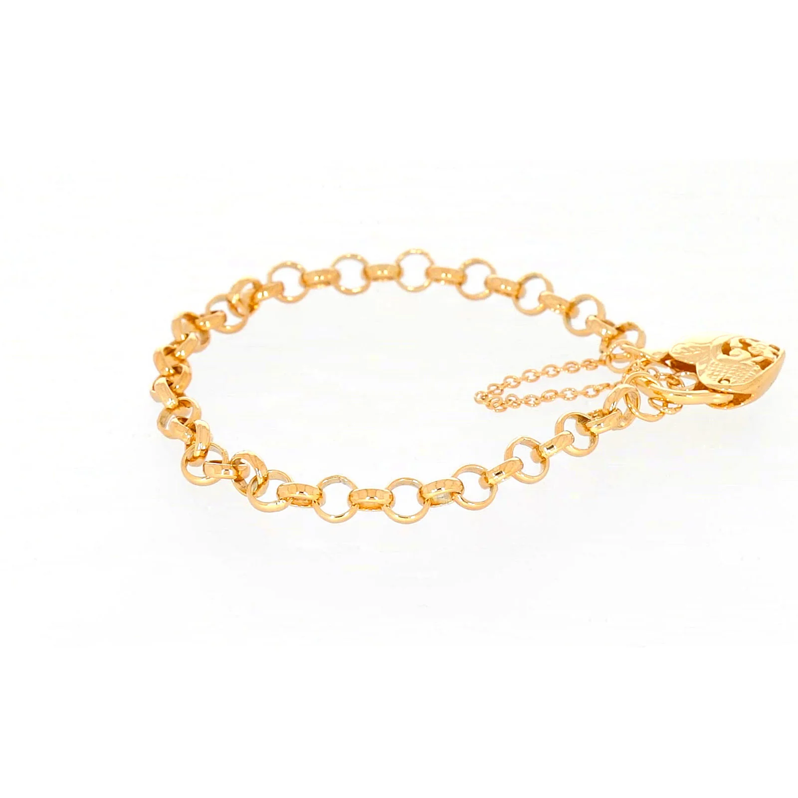 9ct Yellow Gold Silver Filled 19cm Round Belcher Heart Padlock Bracelet - Image 55