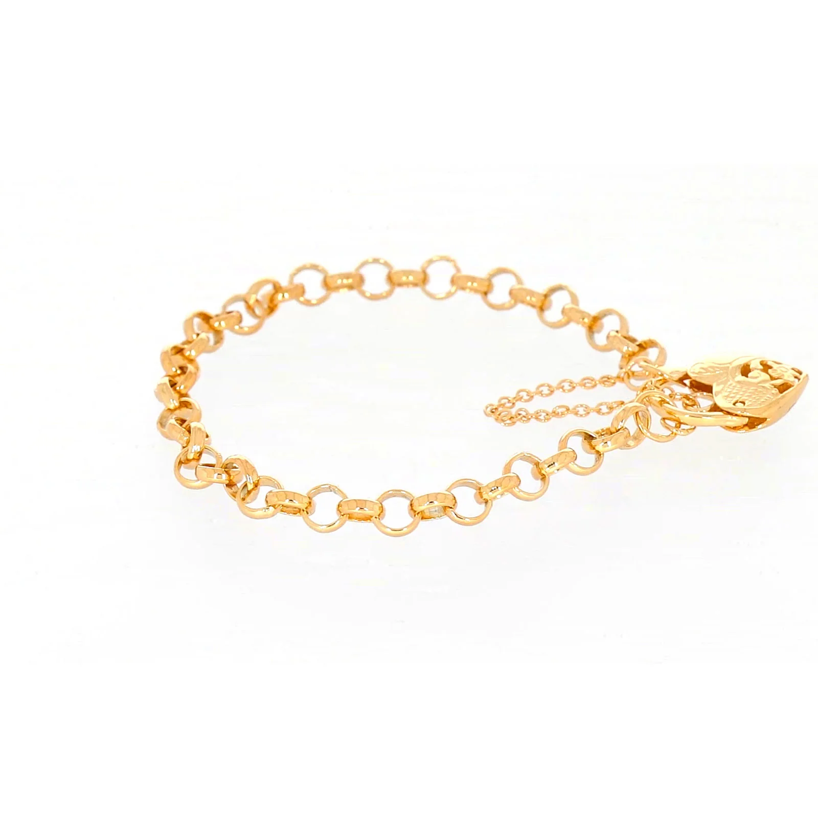 9ct Yellow Gold Silver Filled 19cm Round Belcher Heart Padlock Bracelet - Image 56
