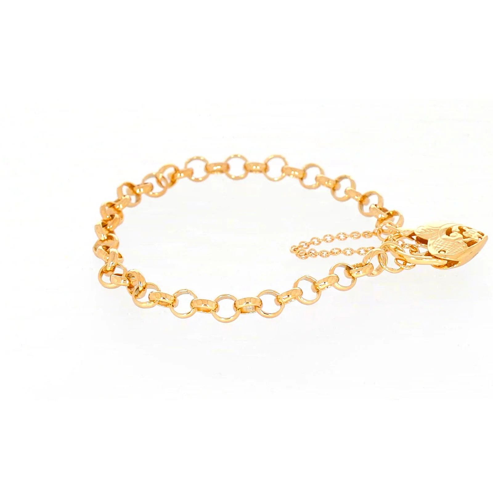 9ct Yellow Gold Silver Filled 19cm Round Belcher Heart Padlock Bracelet - Image 57