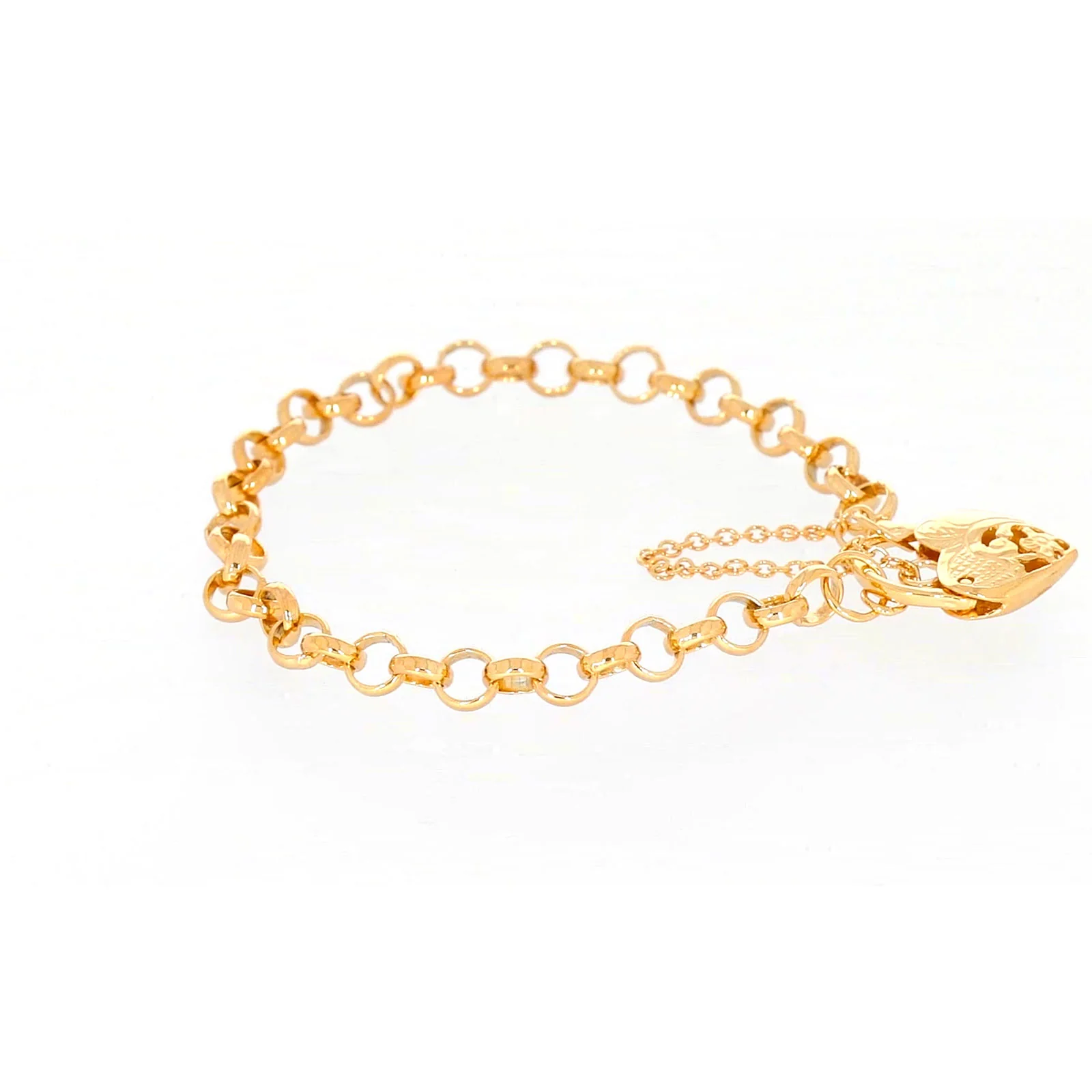 9ct Yellow Gold Silver Filled 19cm Round Belcher Heart Padlock Bracelet - Image 58