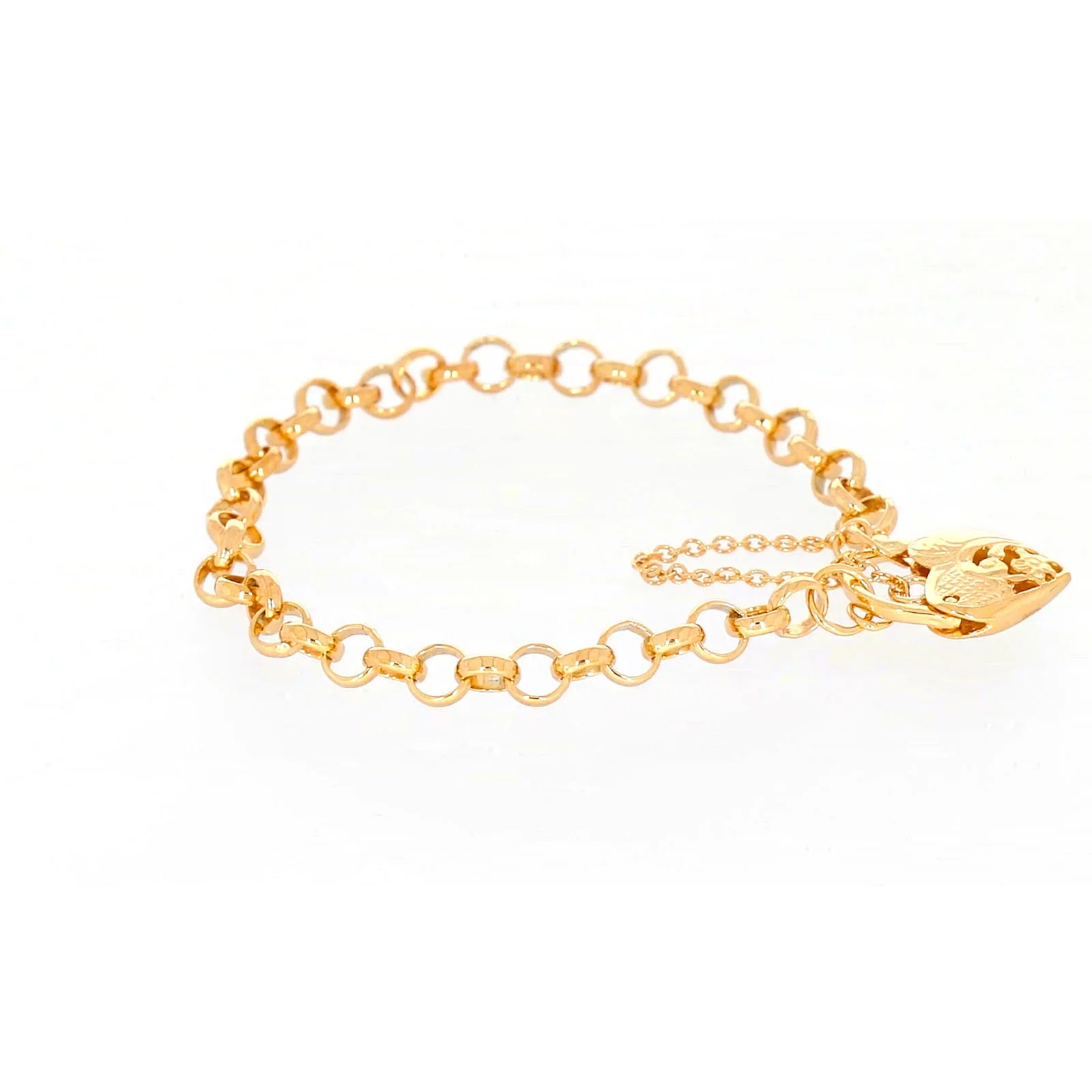 9ct Yellow Gold Silver Filled 19cm Round Belcher Heart Padlock Bracelet - Image 59