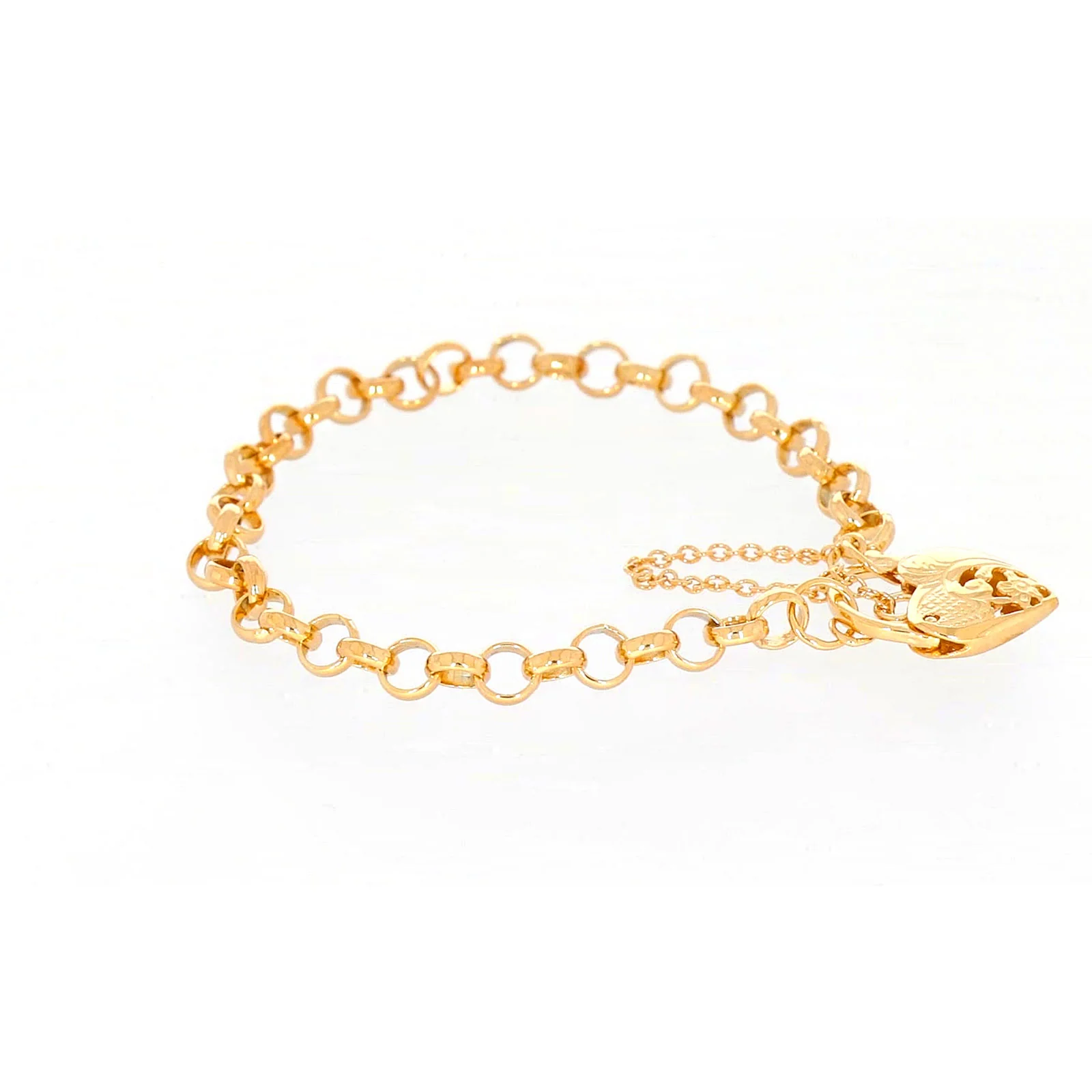9ct Yellow Gold Silver Filled 19cm Round Belcher Heart Padlock Bracelet - Image 60