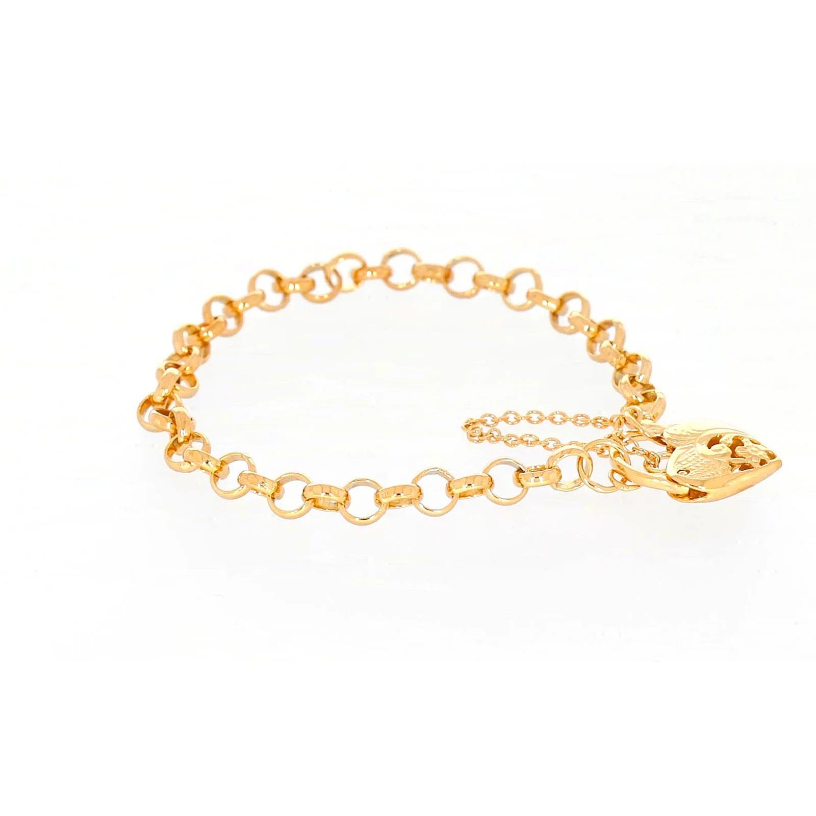 9ct Yellow Gold Silver Filled 19cm Round Belcher Heart Padlock Bracelet - Image 61