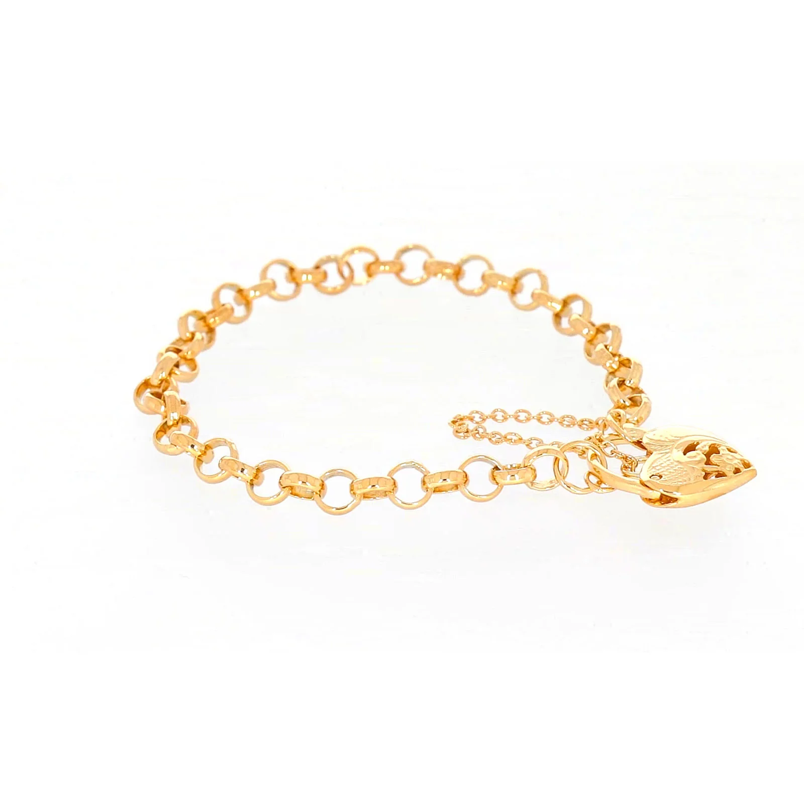 9ct Yellow Gold Silver Filled 19cm Round Belcher Heart Padlock Bracelet - Image 62