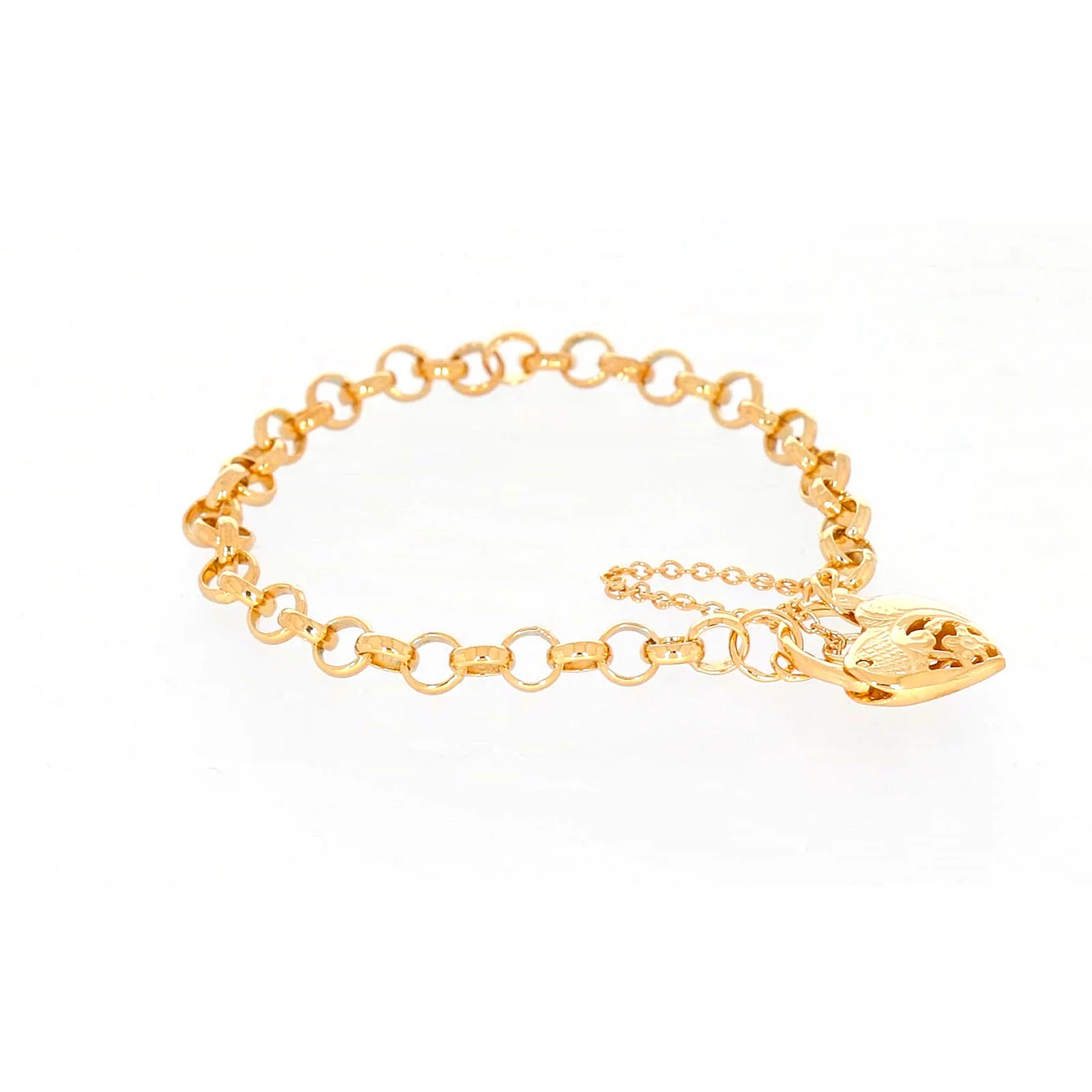 9ct Yellow Gold Silver Filled 19cm Round Belcher Heart Padlock Bracelet - Image 63