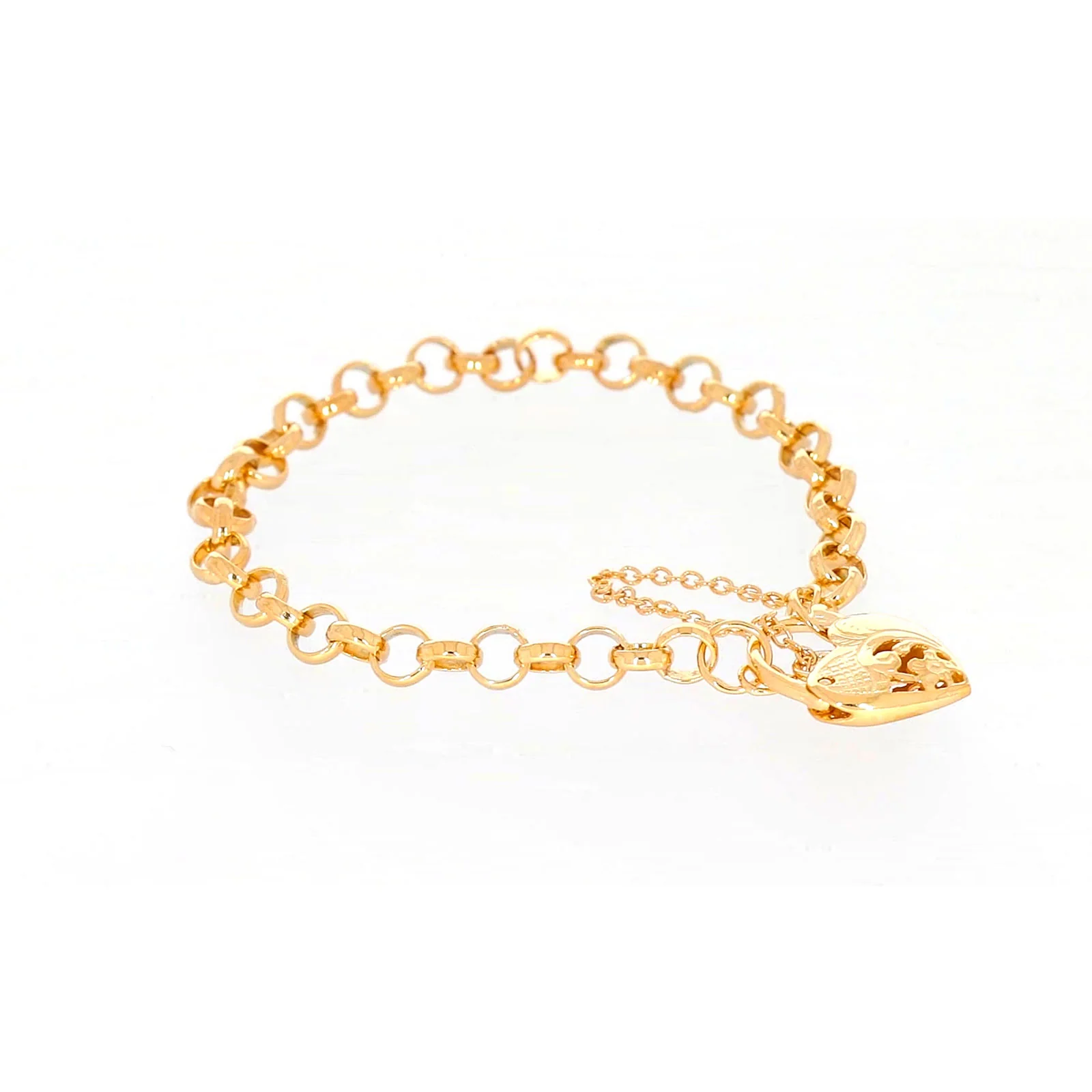 9ct Yellow Gold Silver Filled 19cm Round Belcher Heart Padlock Bracelet - Image 64