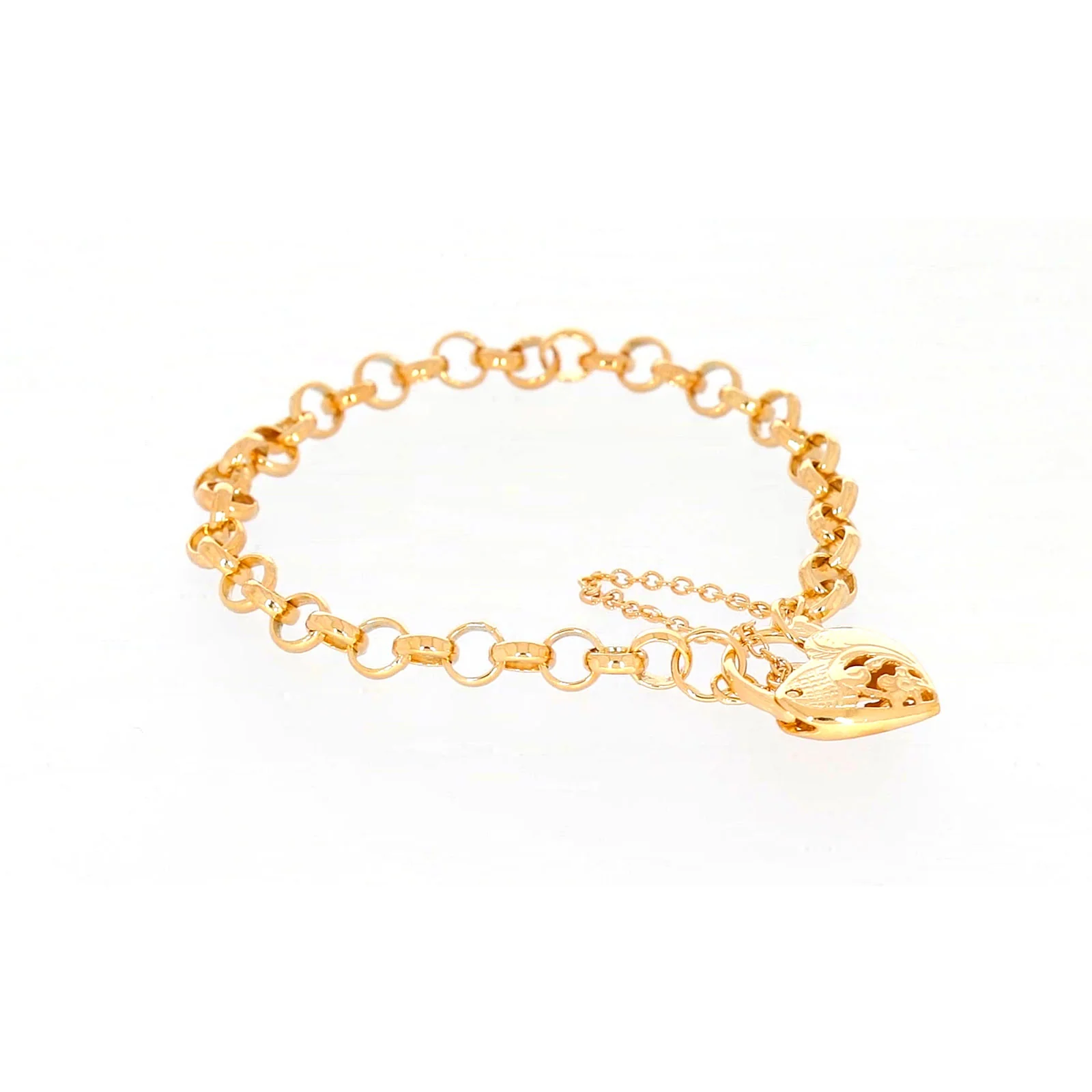 9ct Yellow Gold Silver Filled 19cm Round Belcher Heart Padlock Bracelet - Image 65