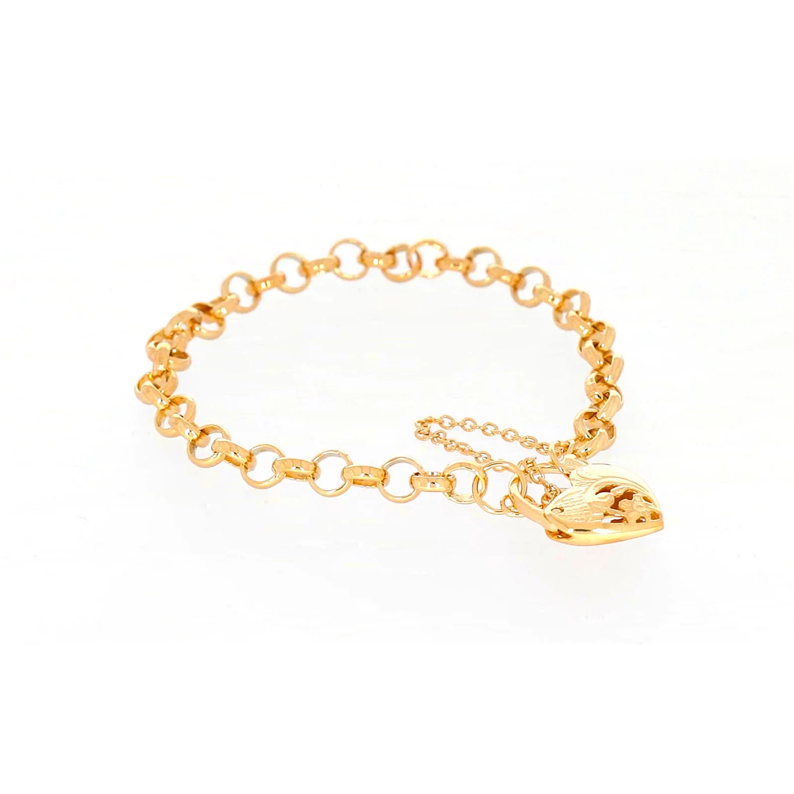 9ct Yellow Gold Silver Filled 19cm Round Belcher Heart Padlock Bracelet - Image 66