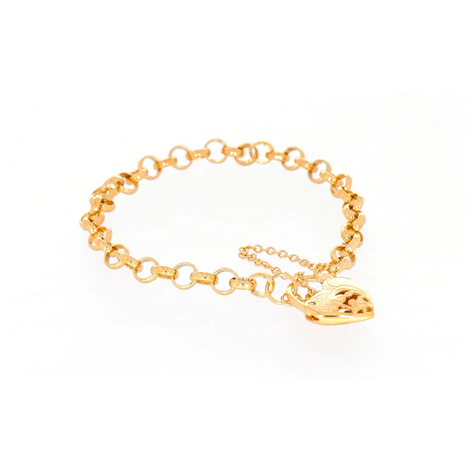 9ct Yellow Gold Silver Filled 19cm Round Belcher Heart Padlock Bracelet - Image 67