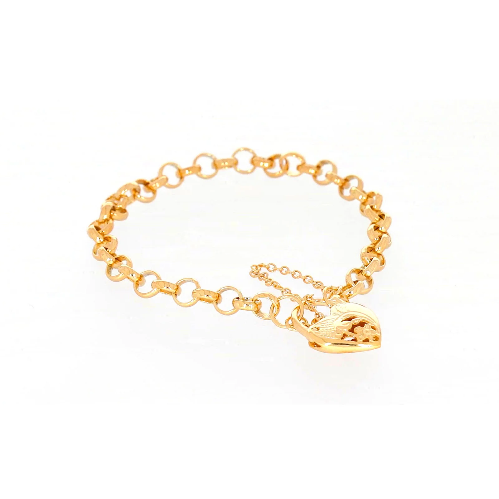 9ct Yellow Gold Silver Filled 19cm Round Belcher Heart Padlock Bracelet - Image 68