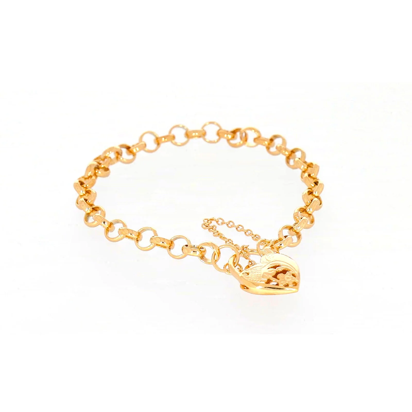 9ct Yellow Gold Silver Filled 19cm Round Belcher Heart Padlock Bracelet - Image 69