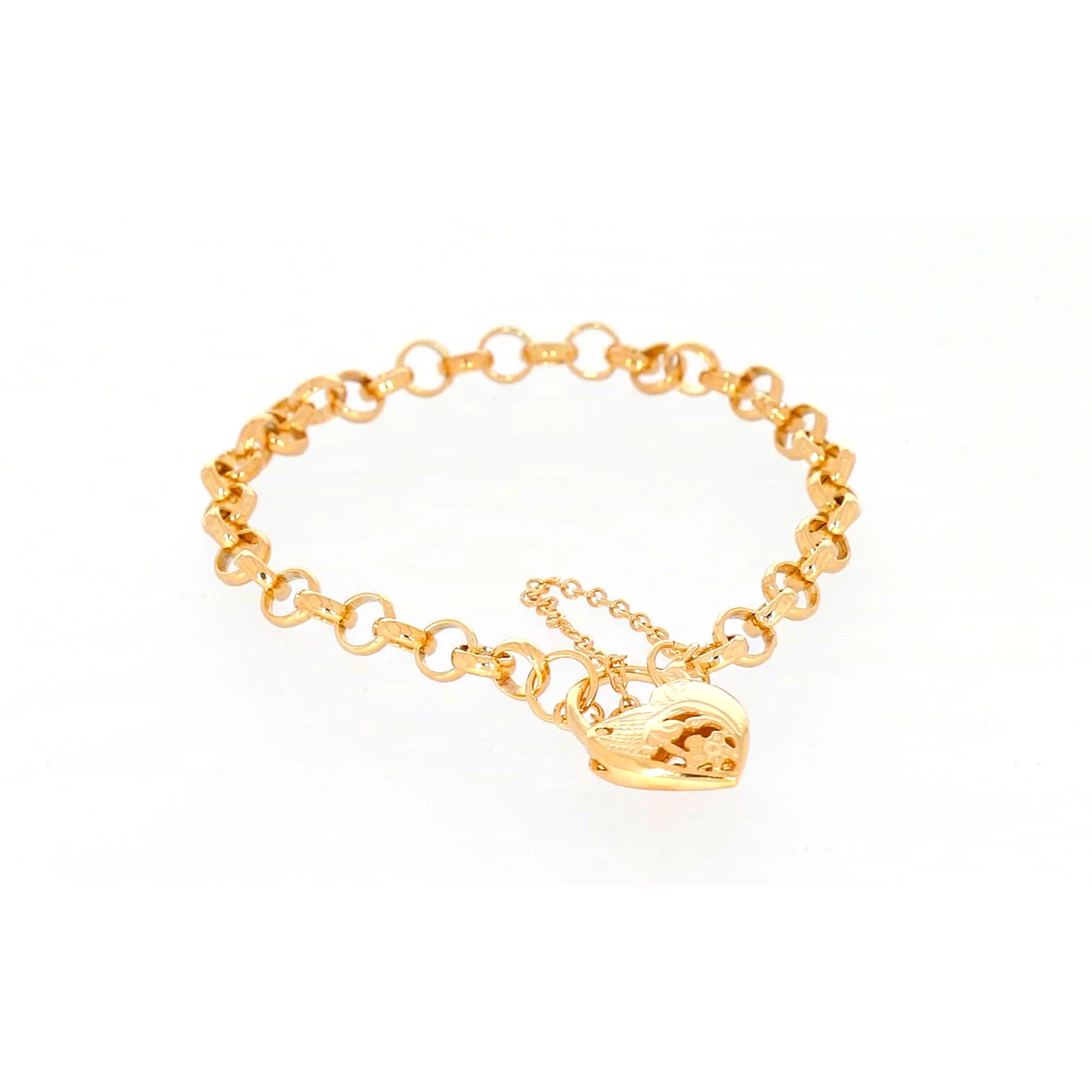 9ct Yellow Gold Silver Filled 19cm Round Belcher Heart Padlock Bracelet - Image 70