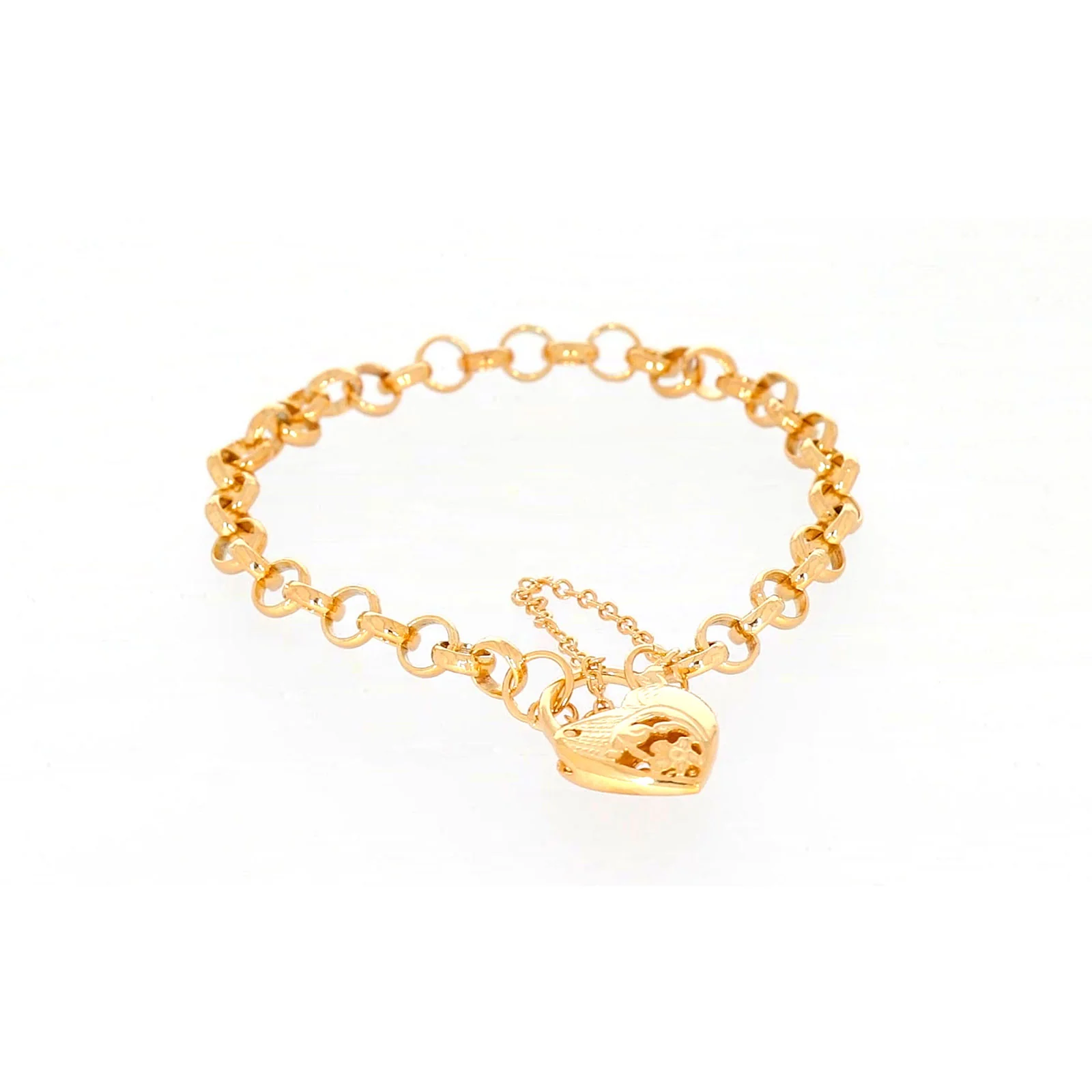 9ct Yellow Gold Silver Filled 19cm Round Belcher Heart Padlock Bracelet - Image 71