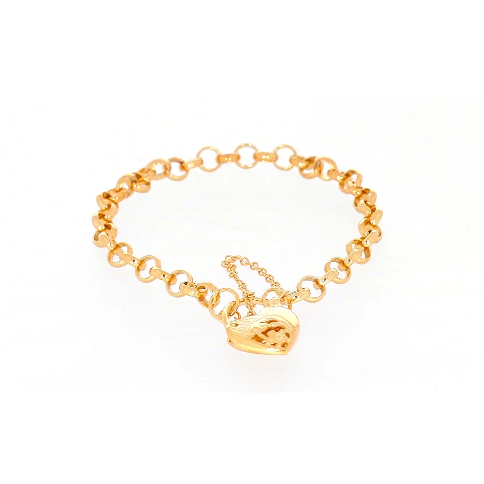 9ct Yellow Gold Silver Filled 19cm Round Belcher Heart Padlock Bracelet - Image 72