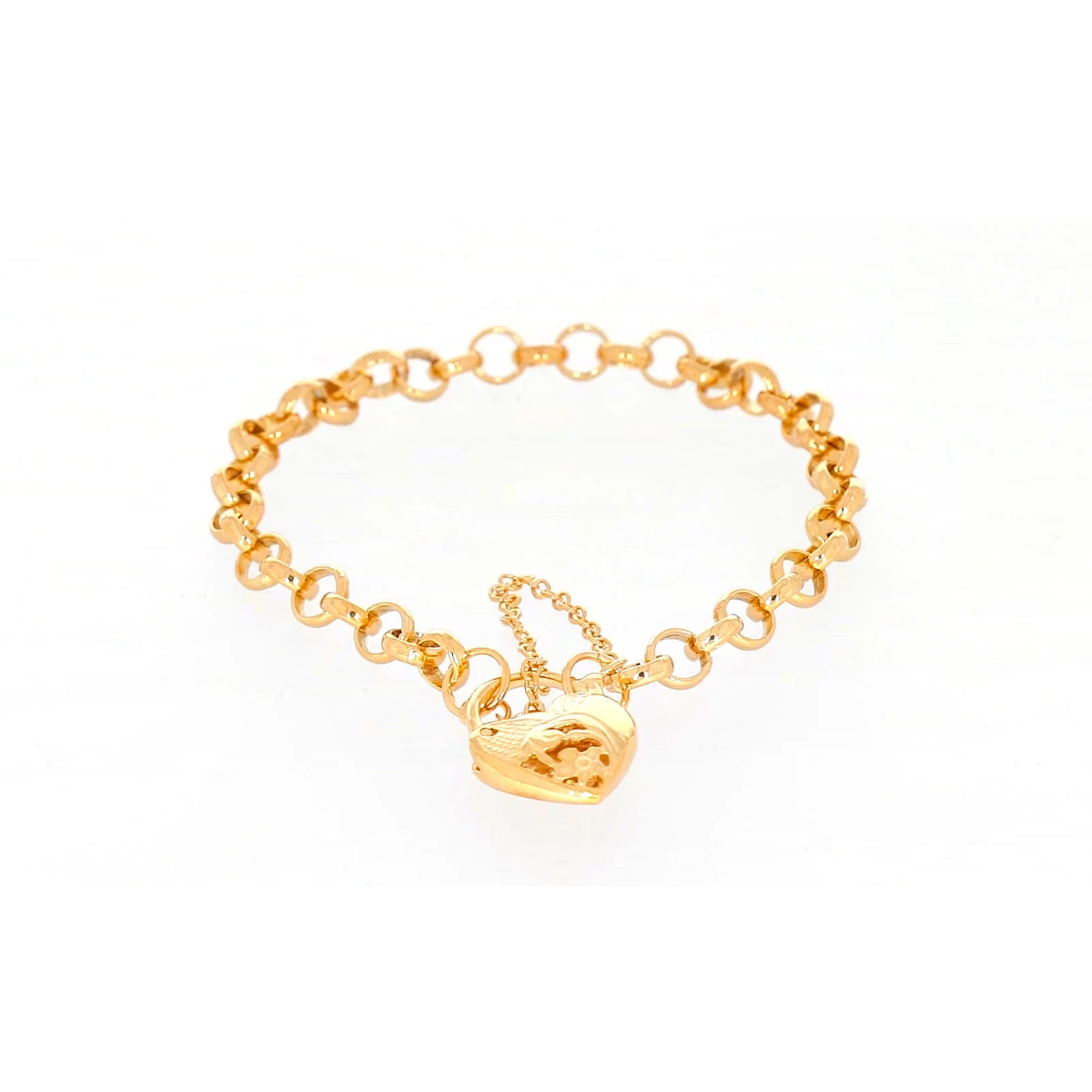 9ct Yellow Gold Silver Filled 19cm Round Belcher Heart Padlock Bracelet - Image 73