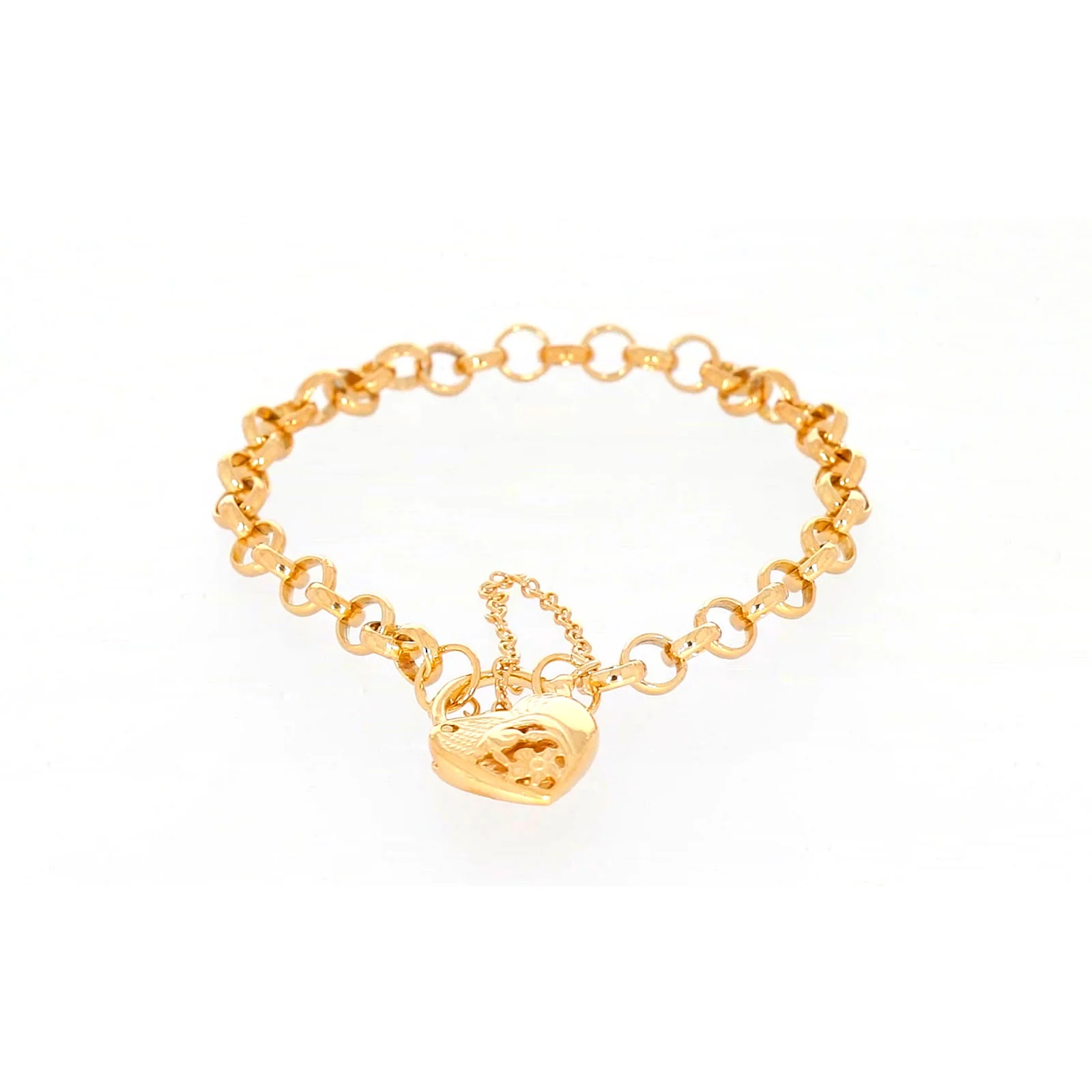 9ct Yellow Gold Silver Filled 19cm Round Belcher Heart Padlock Bracelet - Image 74