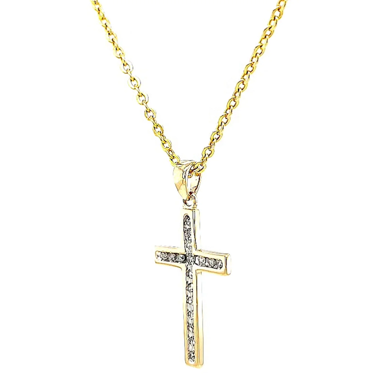 9ct Yellow Gold 0.10 Carat tw of Diamonds Cross Pendant - Image 10