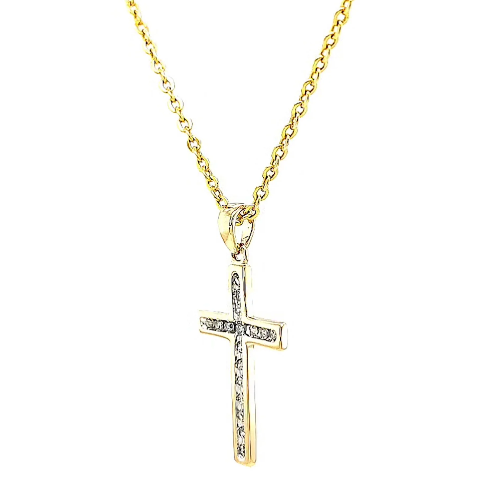 9ct Yellow Gold 0.10 Carat tw of Diamonds Cross Pendant - Image 11