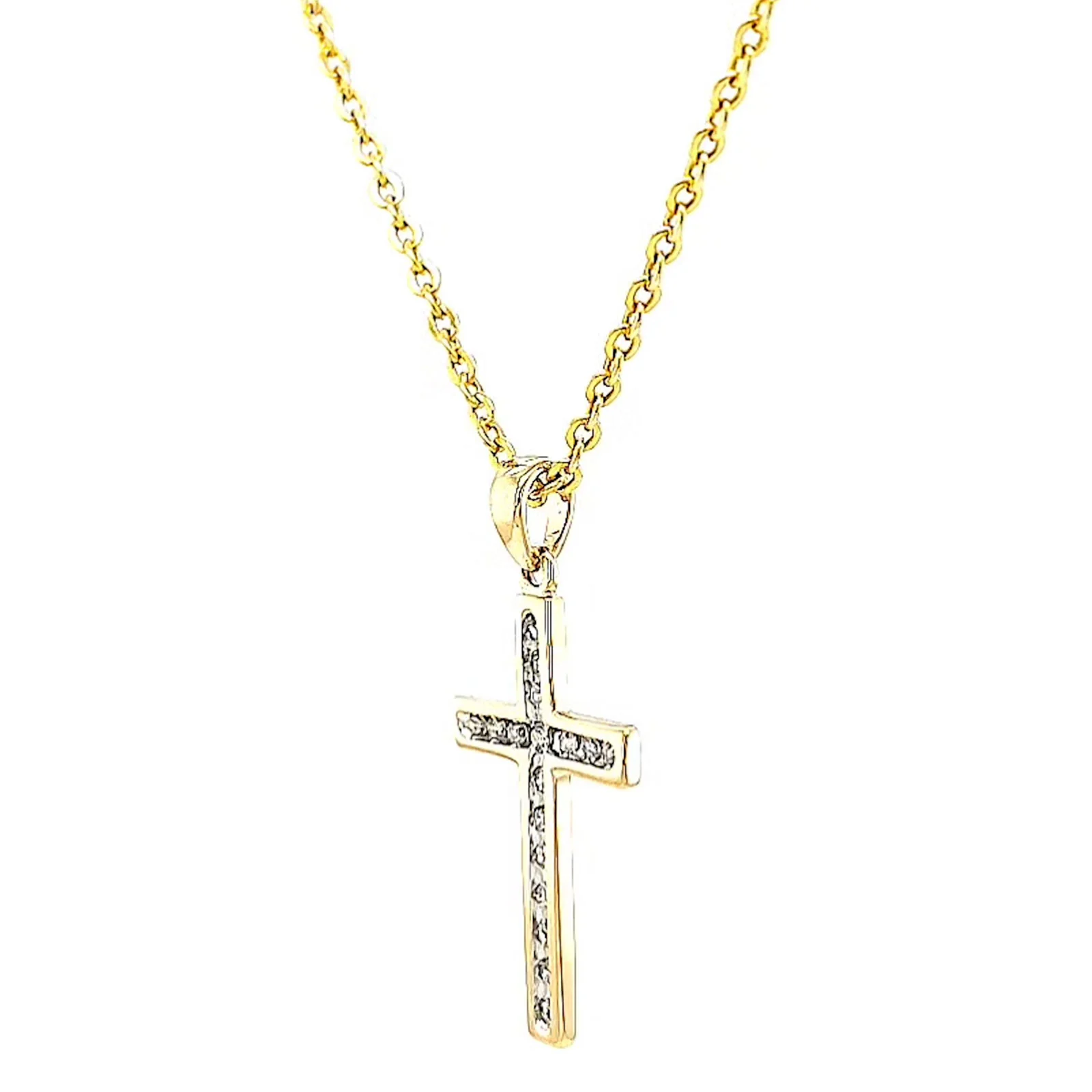 9ct Yellow Gold 0.10 Carat tw of Diamonds Cross Pendant - Image 12