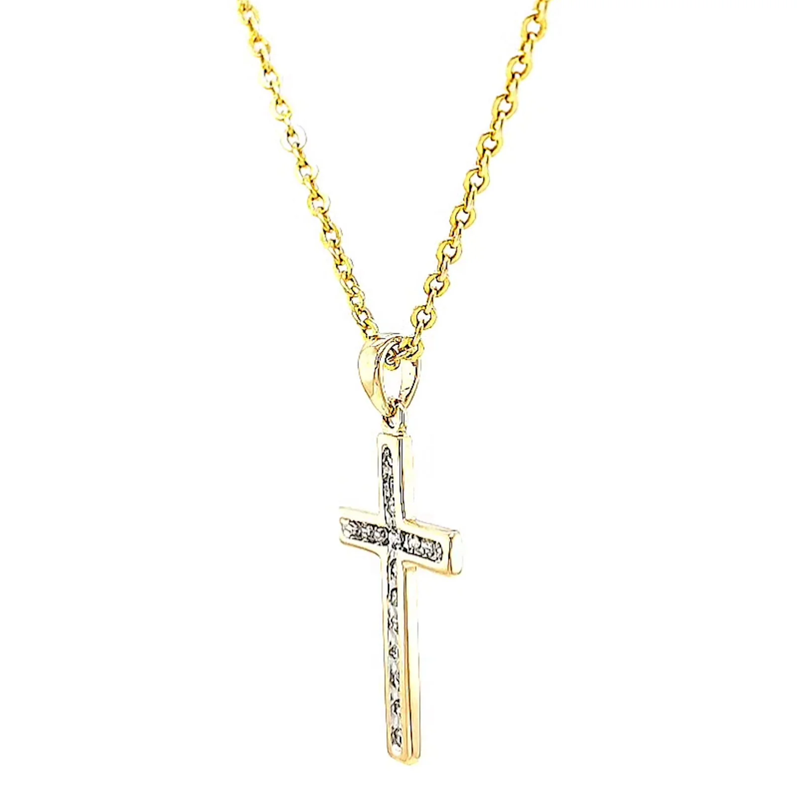 9ct Yellow Gold 0.10 Carat tw of Diamonds Cross Pendant - Image 13