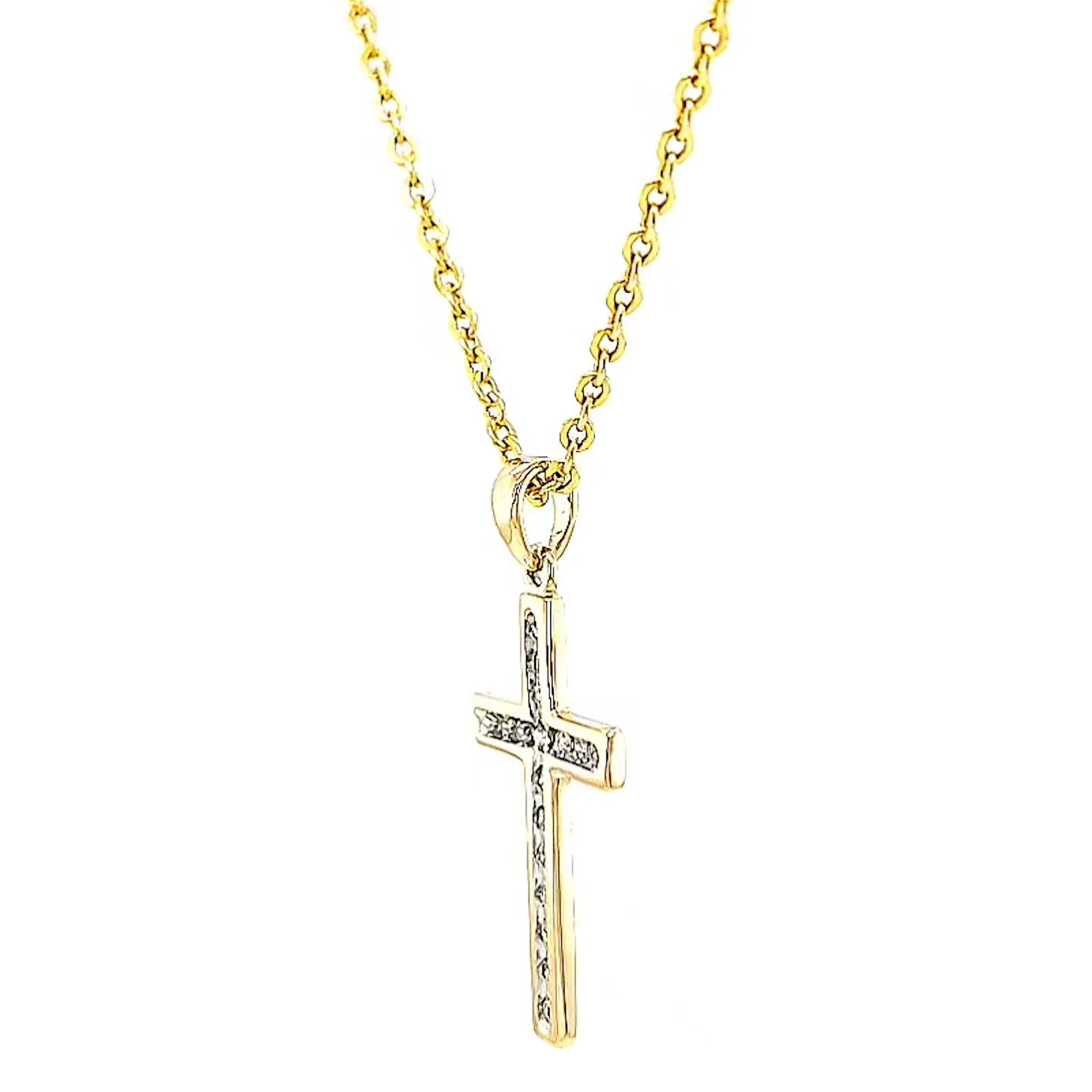 9ct Yellow Gold 0.10 Carat tw of Diamonds Cross Pendant - Image 14
