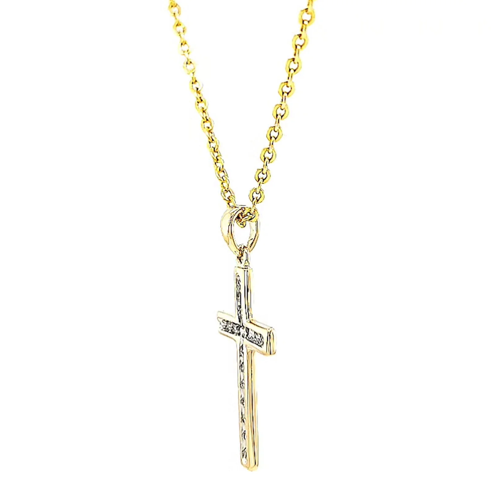9ct Yellow Gold 0.10 Carat tw of Diamonds Cross Pendant - Image 15